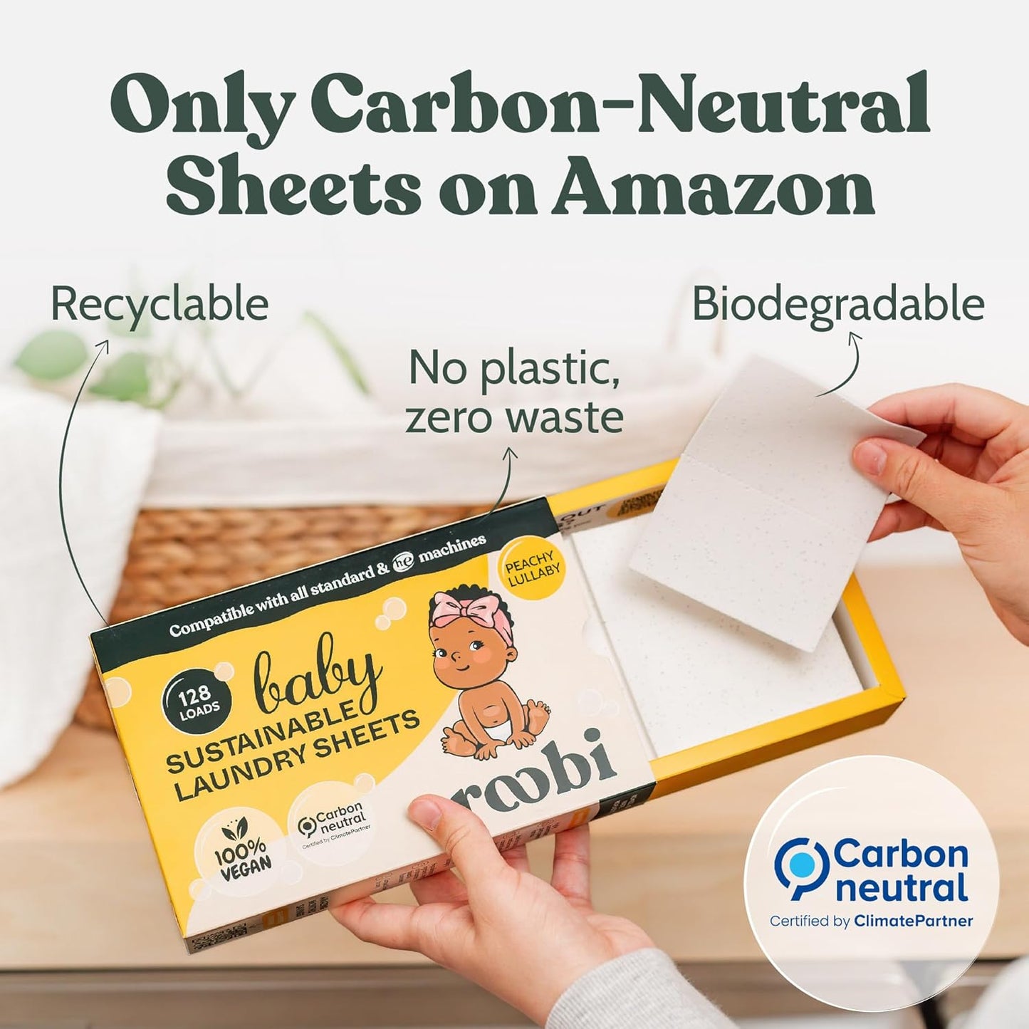 Roobi Baby Laundry Detergent Sheets. Specially Formulated for Sensitive Skin. Newborns, Infants & Toddlers Clothes. Peachy Lullaby Scent. Up to 128 Loads