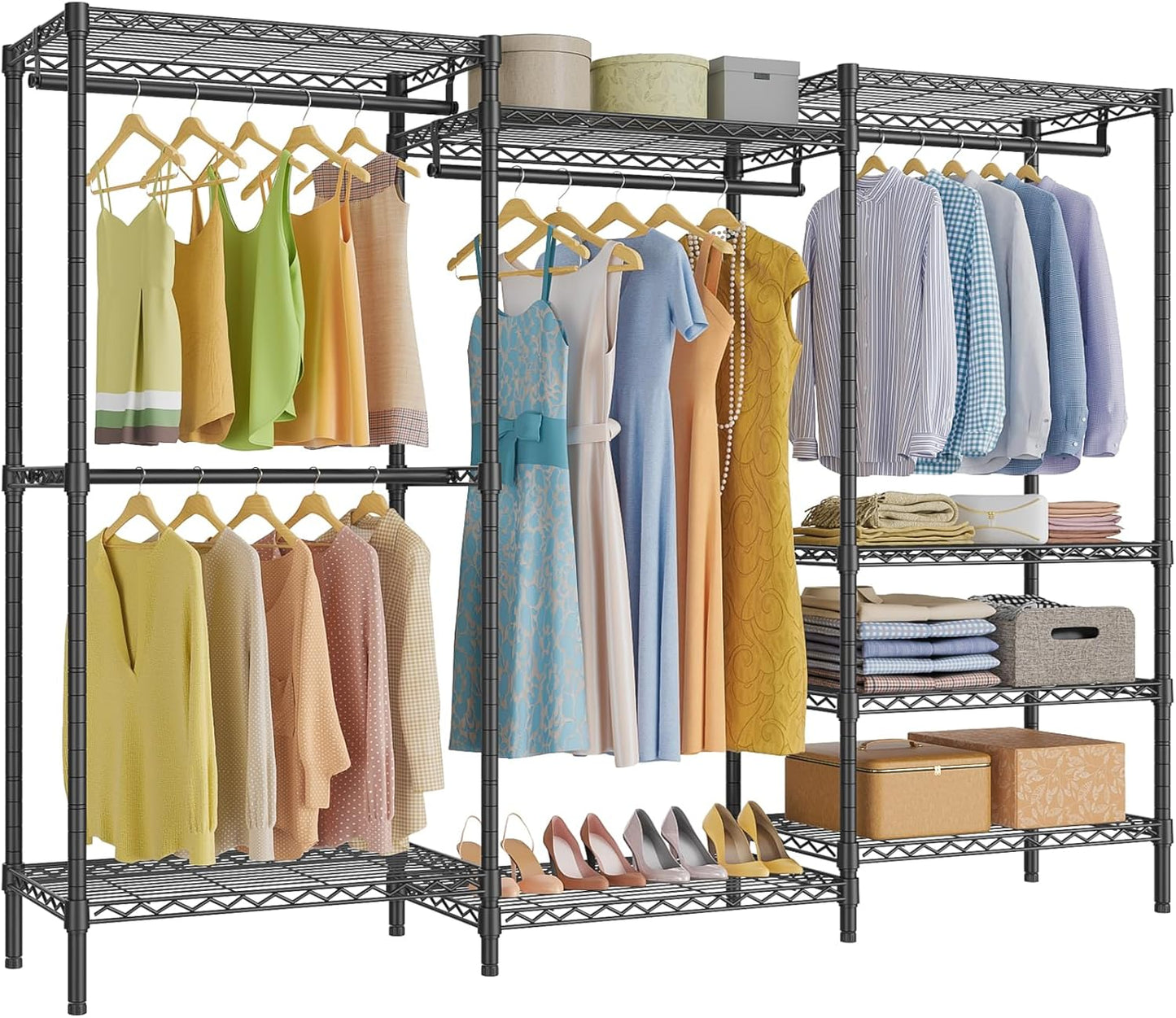 VIPEK V5 Plus Large Portable Closet Rack Freestanding Wardrobe Closet, Multi-Functional Clothes Rack Heavy Duty Metal Clothing Rack for Hanging Clothes, 85.4" L x 15.7" W x 76.4" H, Black