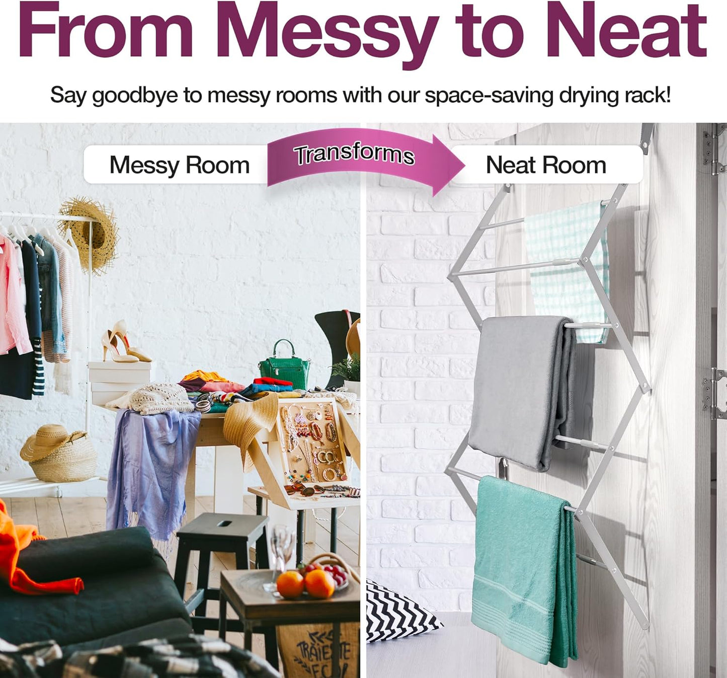 BLACK+DECKER Over The Door Expandable Telescopic Drying Rack, Clothes Organizer, Towel Hanger, Laundry, Collapsible, Silver