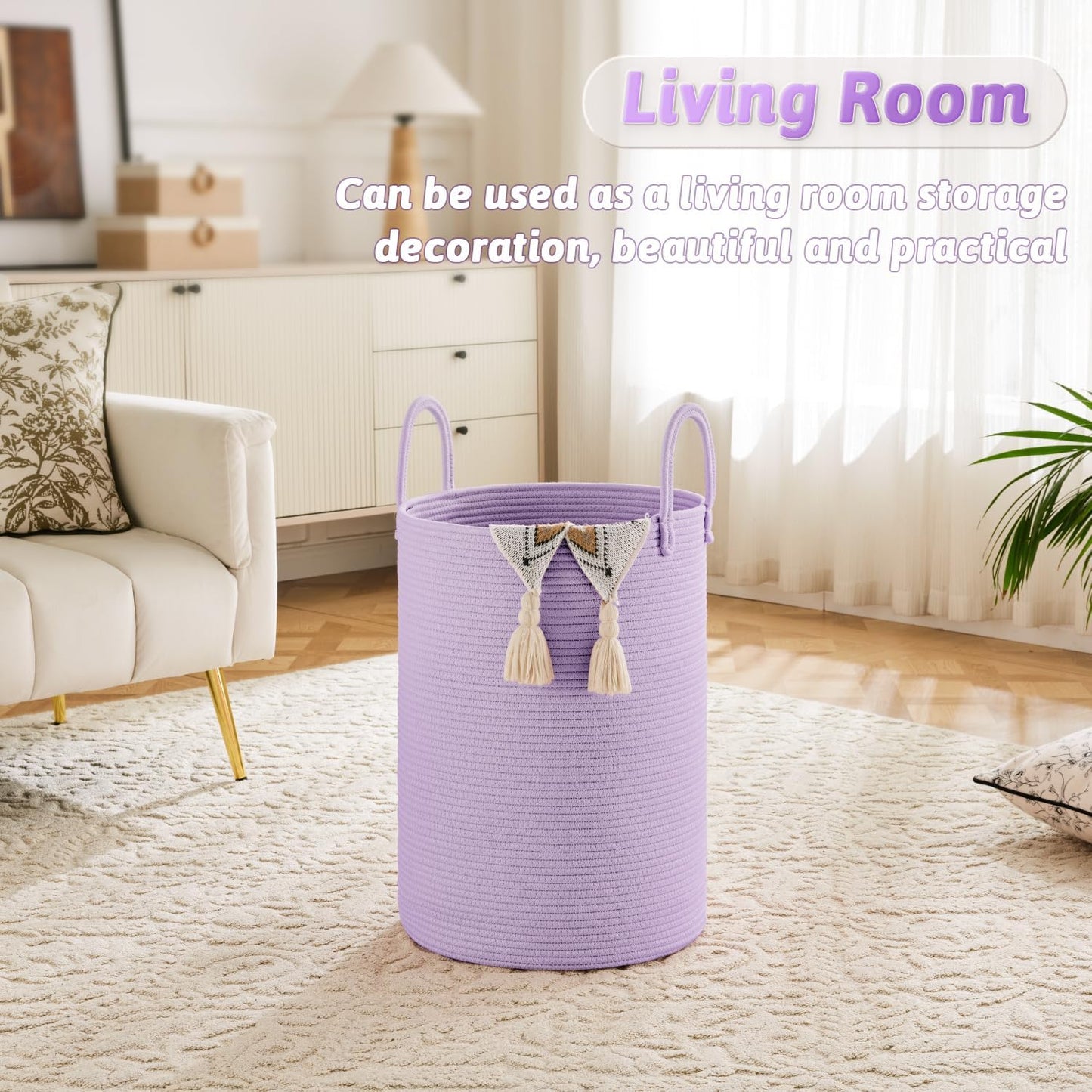 Laundry Basket,Woven Cotton Rope Laundry Hamper,100L for Decorative Storage of Dirty Clothes,Toys and Blankets in Bathroom,Baby Room and Living Room