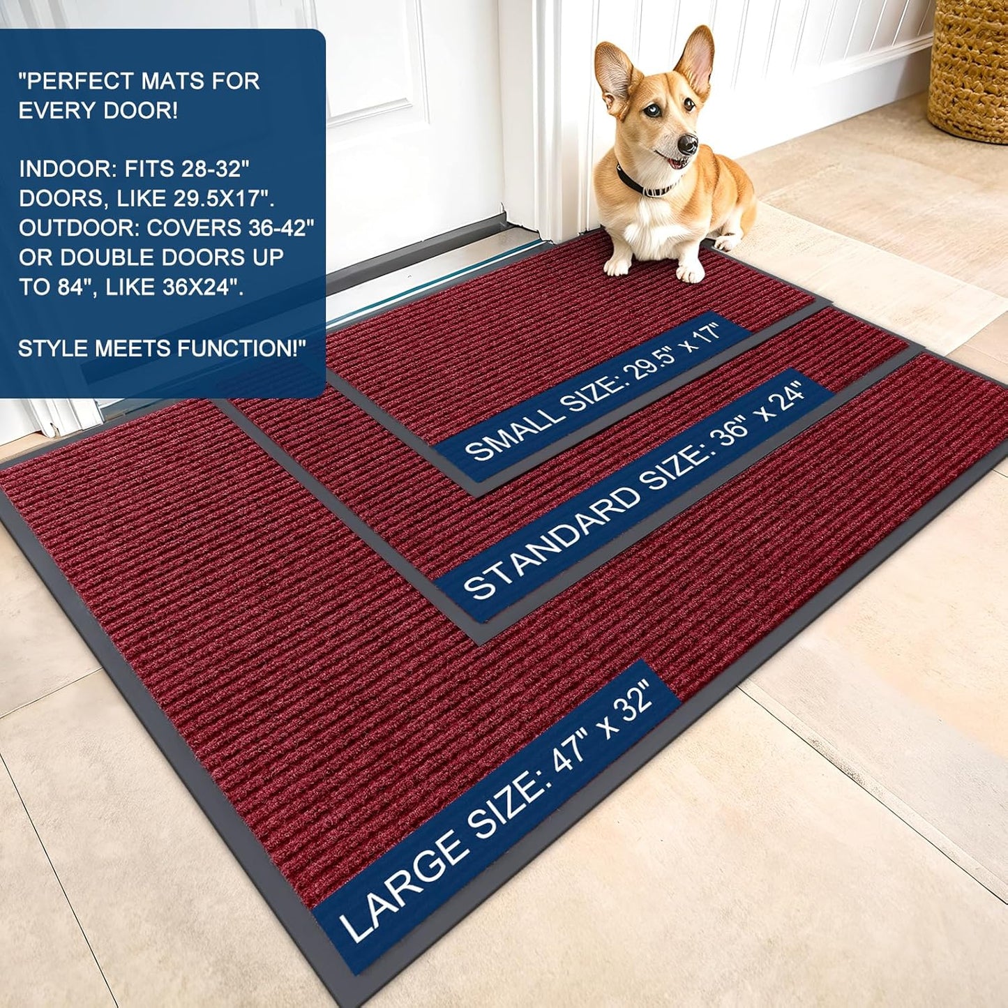 OLANLY Front Door Mat Indoor Outdoor Entrance, Waterproof Heavy Duty Doormat, Fade Resistant, Low Profile, Easy Clean Patio Porch Welcome Floor Mats for Entry, 71x24, Wine Red