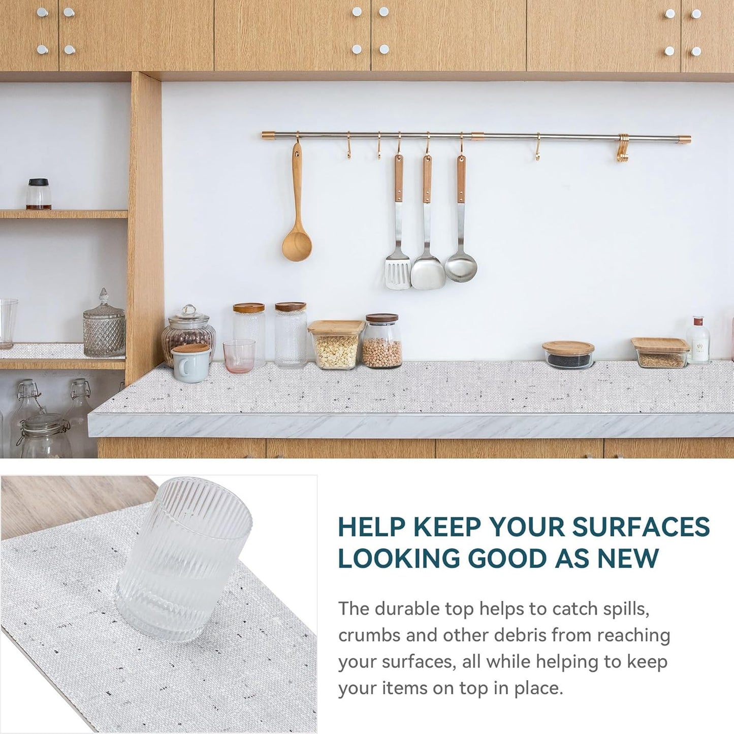 Shelf Liner 18" W x 96" L Cabinet Liners Non Adhesive, Drawer Liners Non Slip Kitchen Mat Waterproof Oil-Proof for Kitchen Cabinet, Shelves, Refrigerator, Storage, Easy to Trim