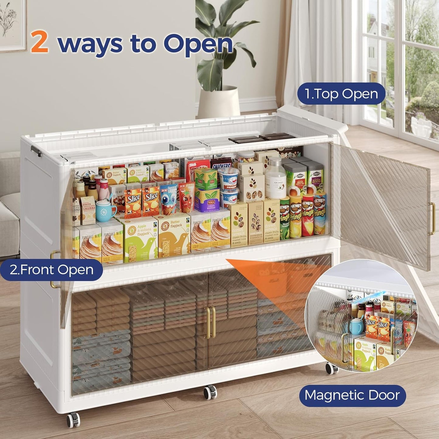 240 Gallon Extra Large Collapsible Storage Bin with Lid, 960QT Stackable Plastic Organizer with 6x Wheels, Foldable Drawer Cabinet for Closet, Living Room Office Dorm 3Pack, White