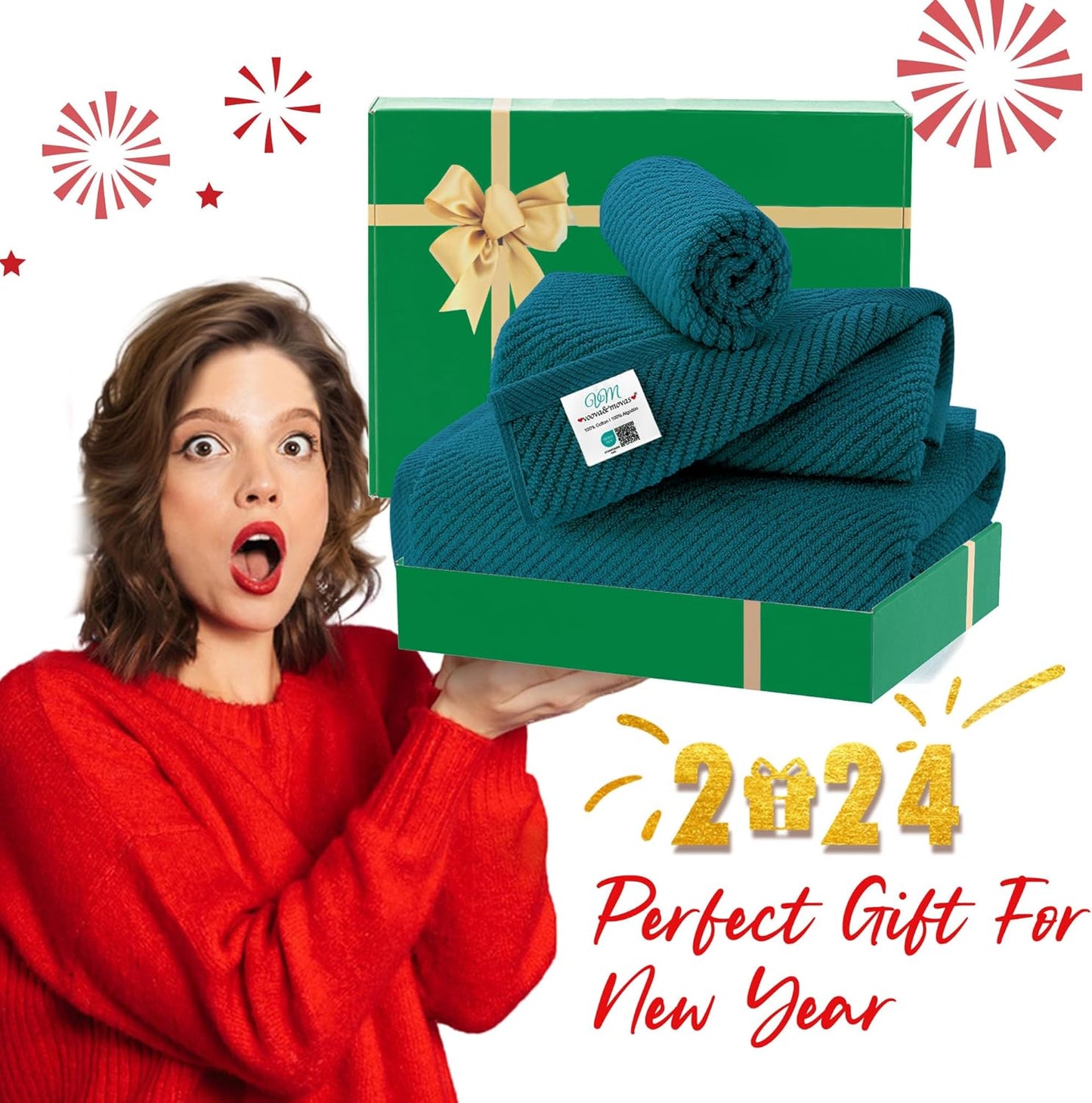 VOOVA & MOVAS Towels Set for Bathroom, 100% Cotton | Quick Dry | Soft | Thick, 3 Piece Towel Set, 1 Large Bath 30" x 56", 1 Hand 18" x 28", 1 Wash Cloth 13" x 13", Bathroom Essentials, Deep Turquoise