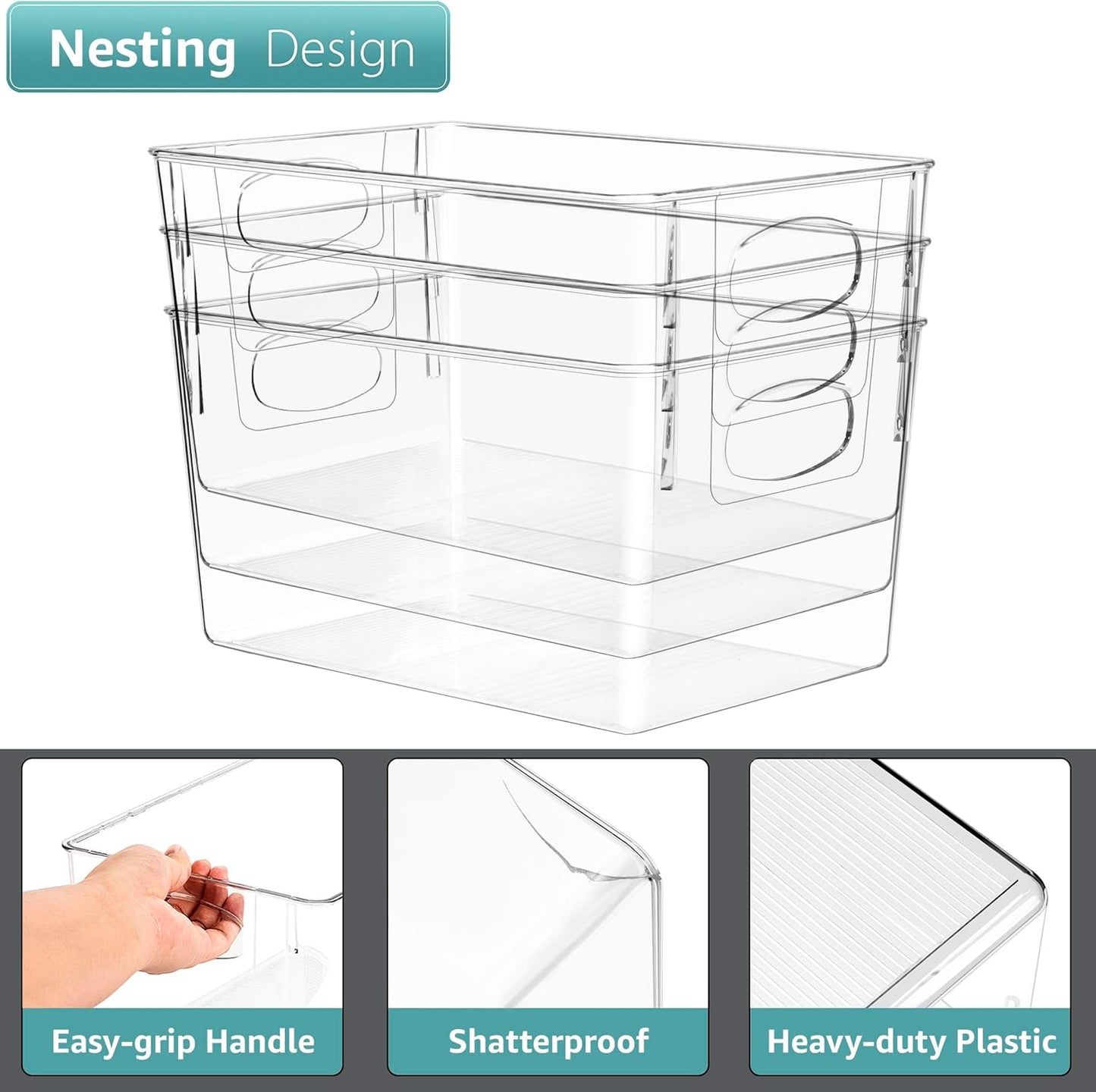 Sorbus 4 Pack Large Clear Plastic Storage Bins, Clear Organizer Bins with Handle for Kitchen, Pantry, Cabinet, Refrigerator, Craft, Toys, Clothes, Closet, Under Sink, Bathroom Organizers and Storage