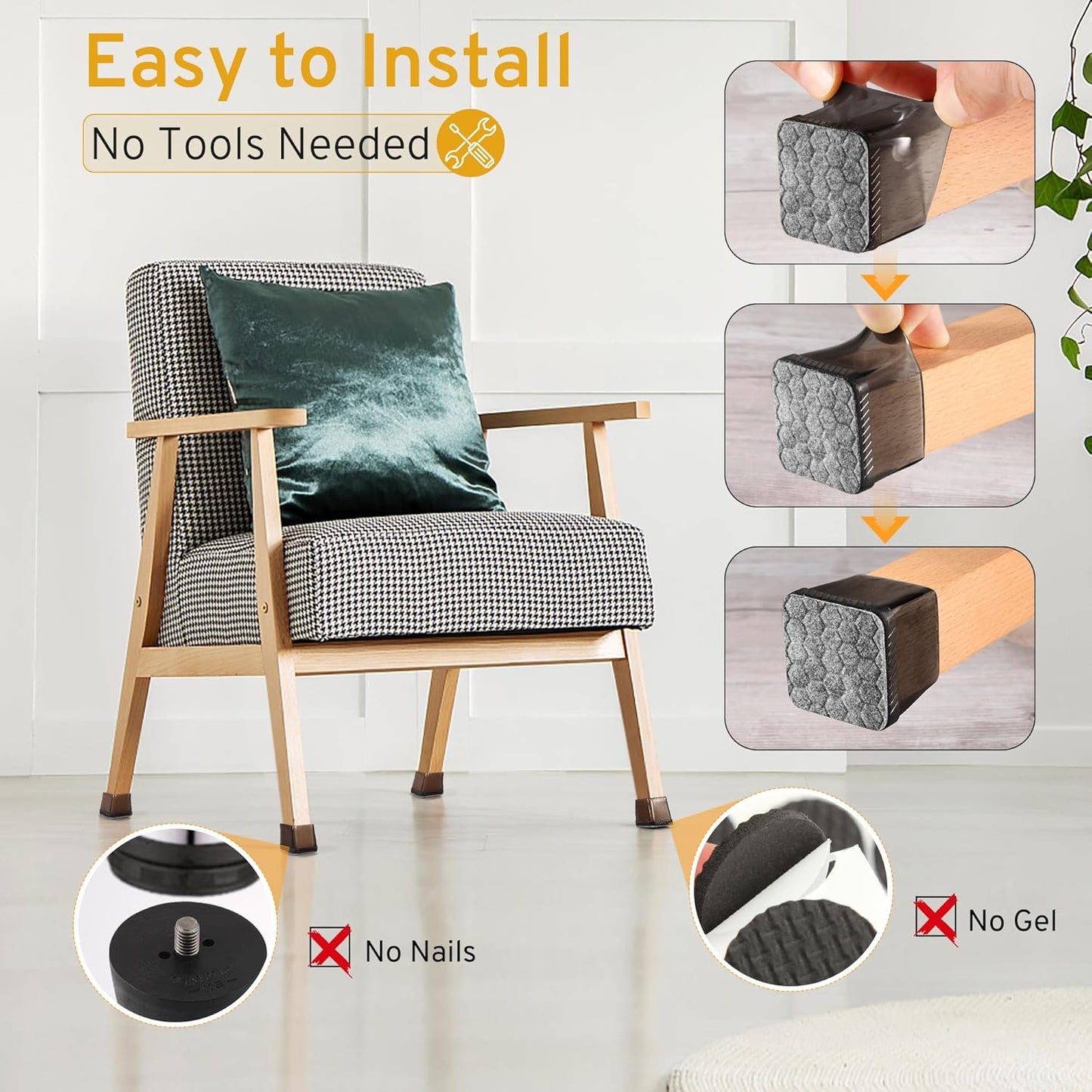 24PCS Extra Small Chair Leg Floor Protectors, Furniture Sliders, Chair Leg Protectors for Hardwood Floors, Non-Slip Felt Furniture Pads, Square Silicone Cap Covers to Protect Floors(Fit 0.5" - 0.75")
