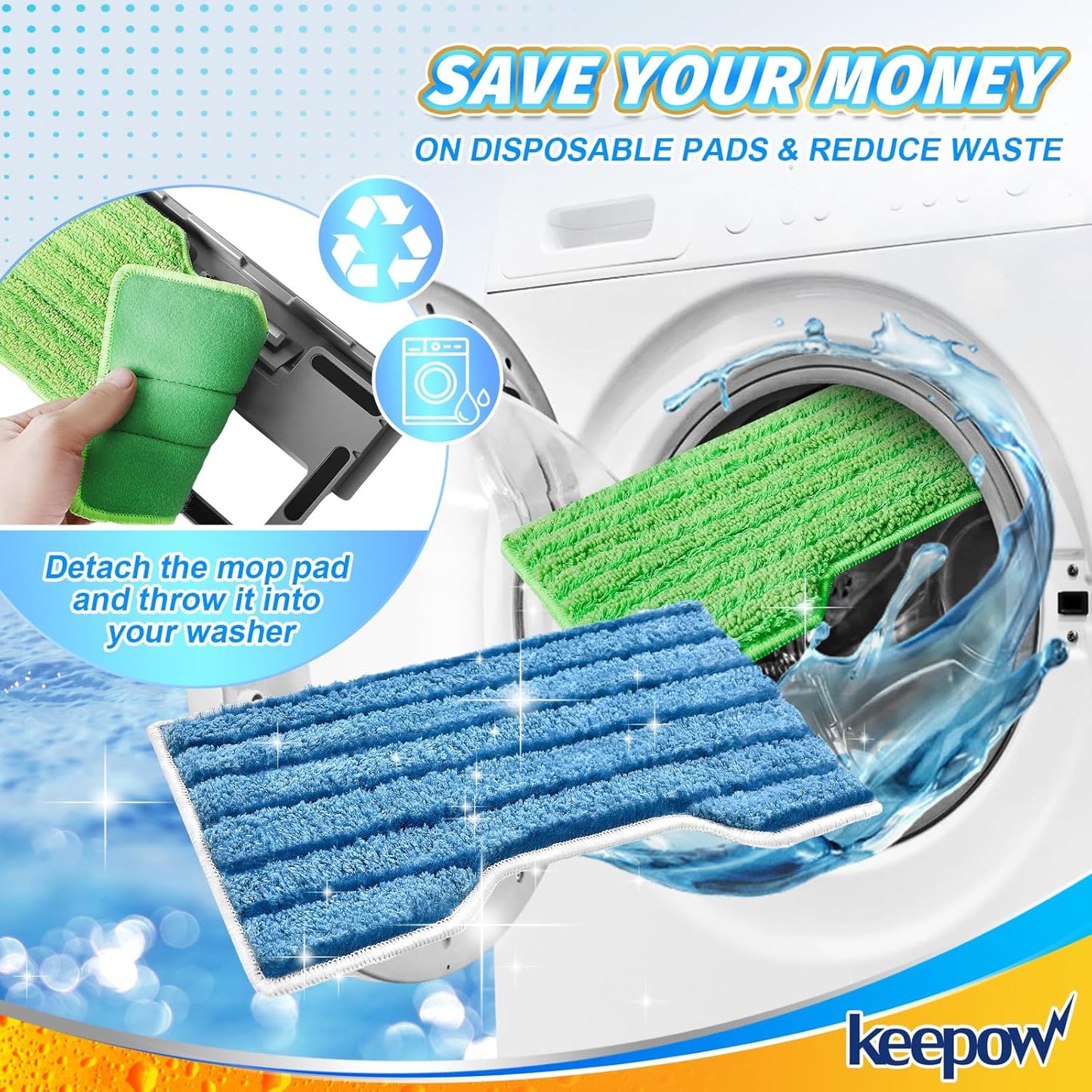 KEEPOW Reusable Replacement Pads Compatible with Shark Vac Mop VM252 VM200 VC205 VM250 /QM250 VM190 VM200P12, Washable Vacuum Mop Pad Refills, Upgraded Design of Dirt Chamber (1+2+2+2 Pads)
