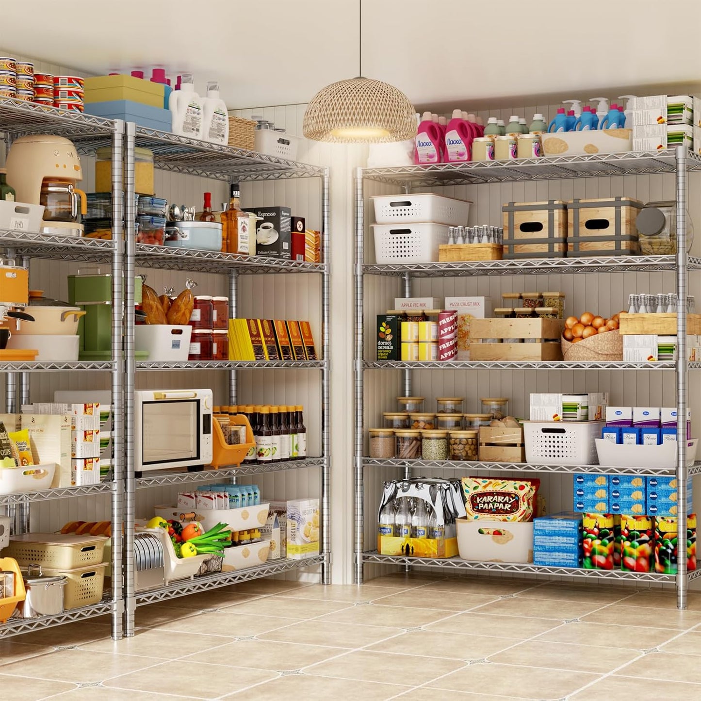 Storage Shelves, 48" L x 20" W x 72" H Heavy Duty Garage Wire Shelving Unit Loads 2000LBS, 5-Tier Adjustable Metal Industrial Utility Shelf Rack for Kitchen, Laundry Room, Basement