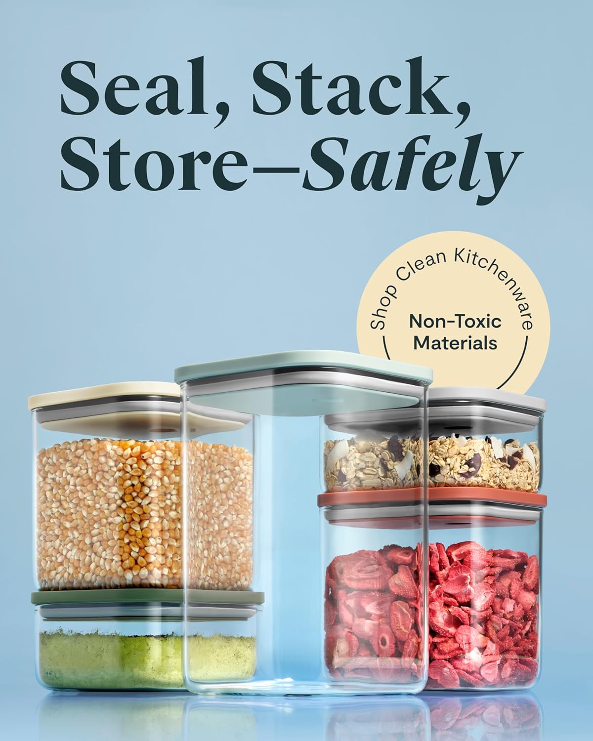 Caraway 14-Piece Glass Airtight Food Storage Containers with Lids – Non-Toxic, BPA-Free Kitchen Storage Containers – Stackable, Space-Saving Airtight Containers for Dry Goods and More - Perracotta