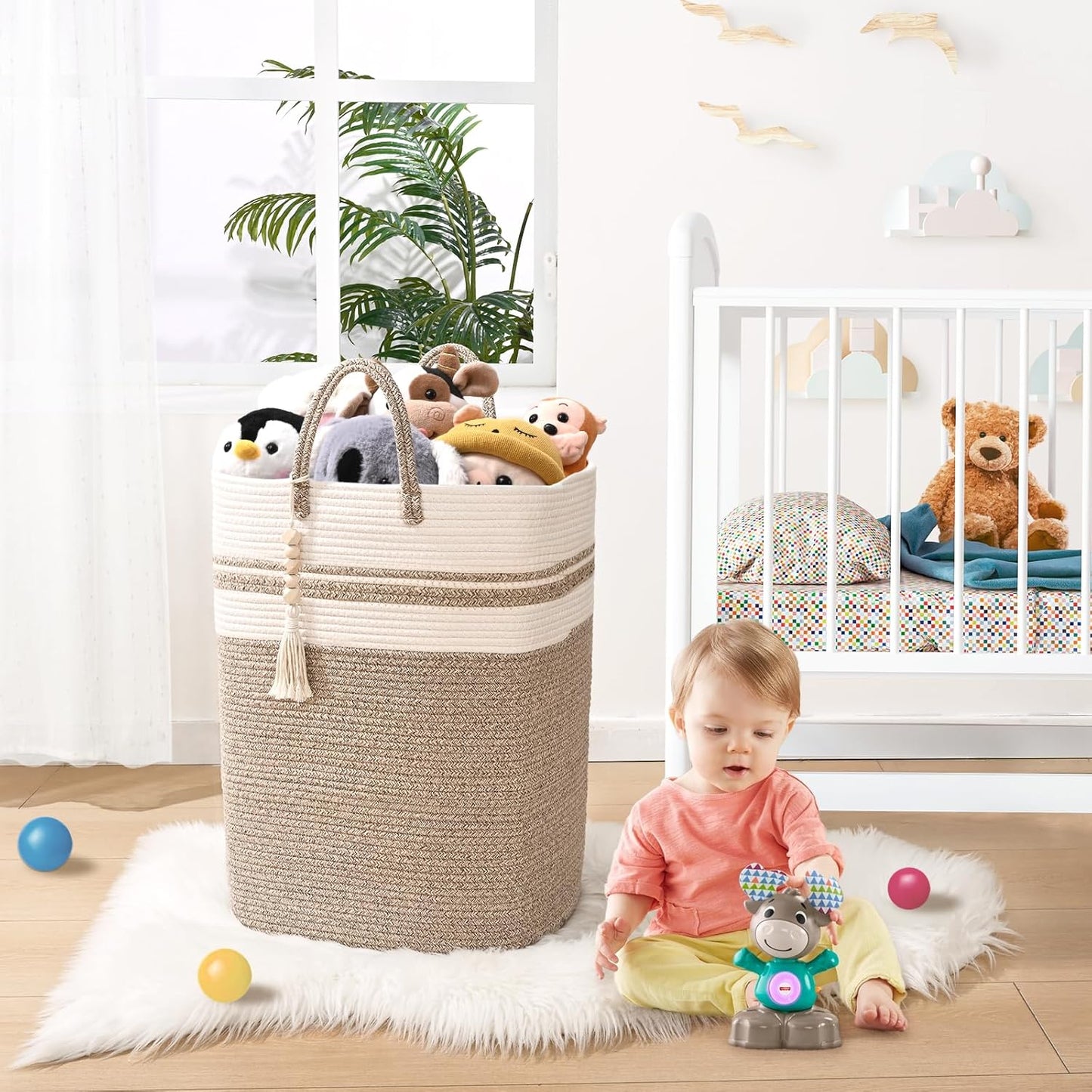 Woven Laundry Basket for Clothes, 65L Large Rectangle Laundry Hampers, Nursery Storage Basket for Toys, Tall Dirty Clothes Hamper for Bedroom Aesthetic, Bathroom, Laundry Room