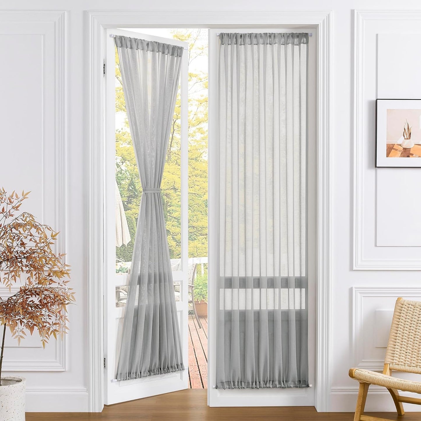 Tollpiz Sheer Curtain Closet Linen Textured Curtain Sheers Doorway Light Filtering Voile French Door Rod Pocket Curtains Patio Glass Door, 25 x 80 inches Long, Silver Grey, Set of 1 Panel