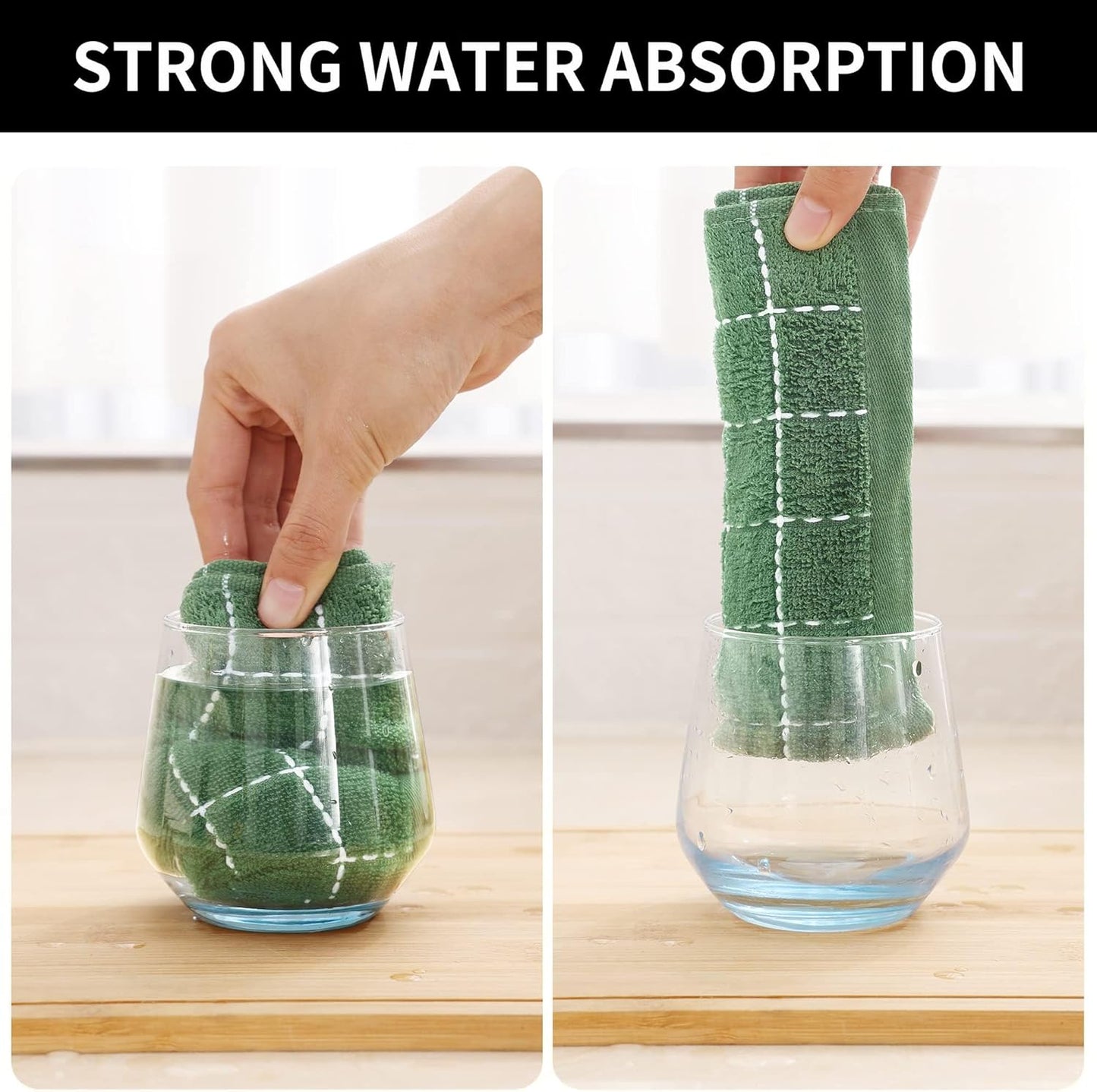 Homaxy 100% Cotton Terry Kitchen Dish Cloths, Ultra Soft and Absorbent Dish Towels for Kitchen, Suitable for Drying and Washing Dishes, 8 Pack, 12 x 12 Inches, Grass Green