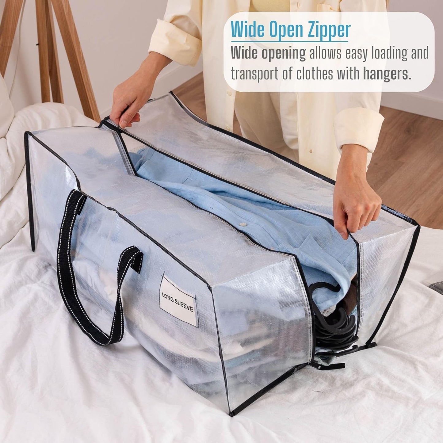 VENO 10 Pack Moving Bags Extra Large Storage Bags for College Move-In, Heavy-Duty Storage Totes, Packing Boxes, and Wardrobe Moving Supplies - Durable Laundry Bags for Clothes (Clear, 10 Pack)