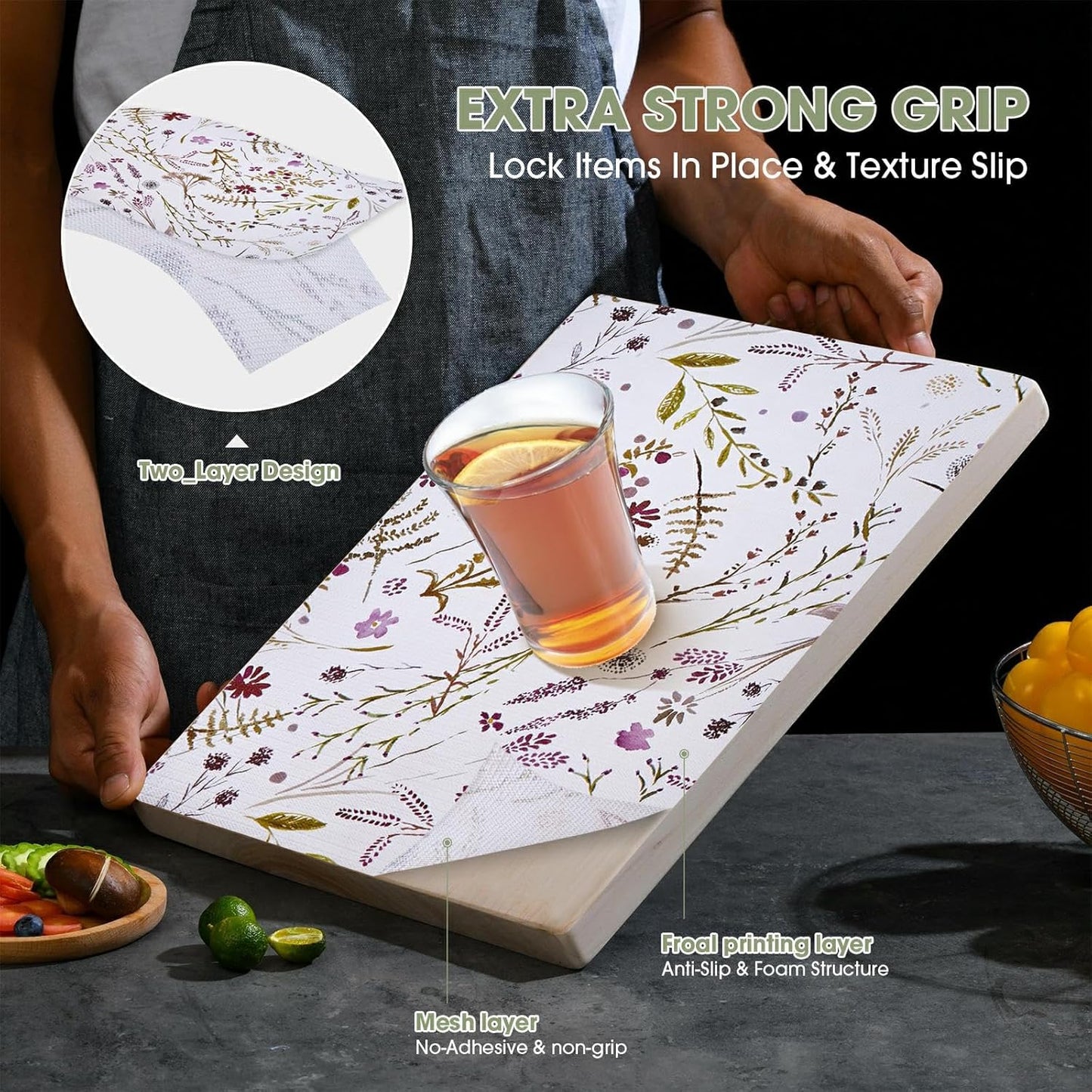 Drawer and Shelf Liner for Kitchen Cabinets 12INx20FT, Non Adhesive, Non Slip Floral Cabinet Shelf Drawer Liner Shelf Paper for Kitchen, Waterproof Cupboard Liners (Colorful Floral)