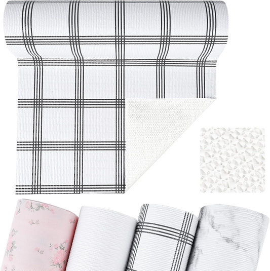 Non-Adhesive Shelf and Drawer Liner for Kitchen Cabinets, 12 in x 10FT Strong Non-Slip Cabinet Liners for Shelves, Refrigerator, Pantry Storage, Bathroom Closet, Easy to Clean, Stripes