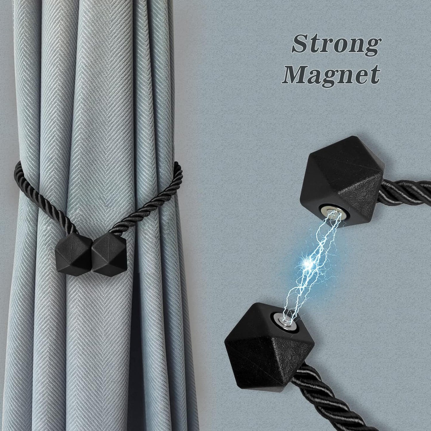 Hion Magnetic Curtain Tiebacks Black 6 Pack, Curtain Tiebacks Buckles Holdbacks Holders Hooks Clip for Home Bedroom Office Decorative Thick or Thin Curtain