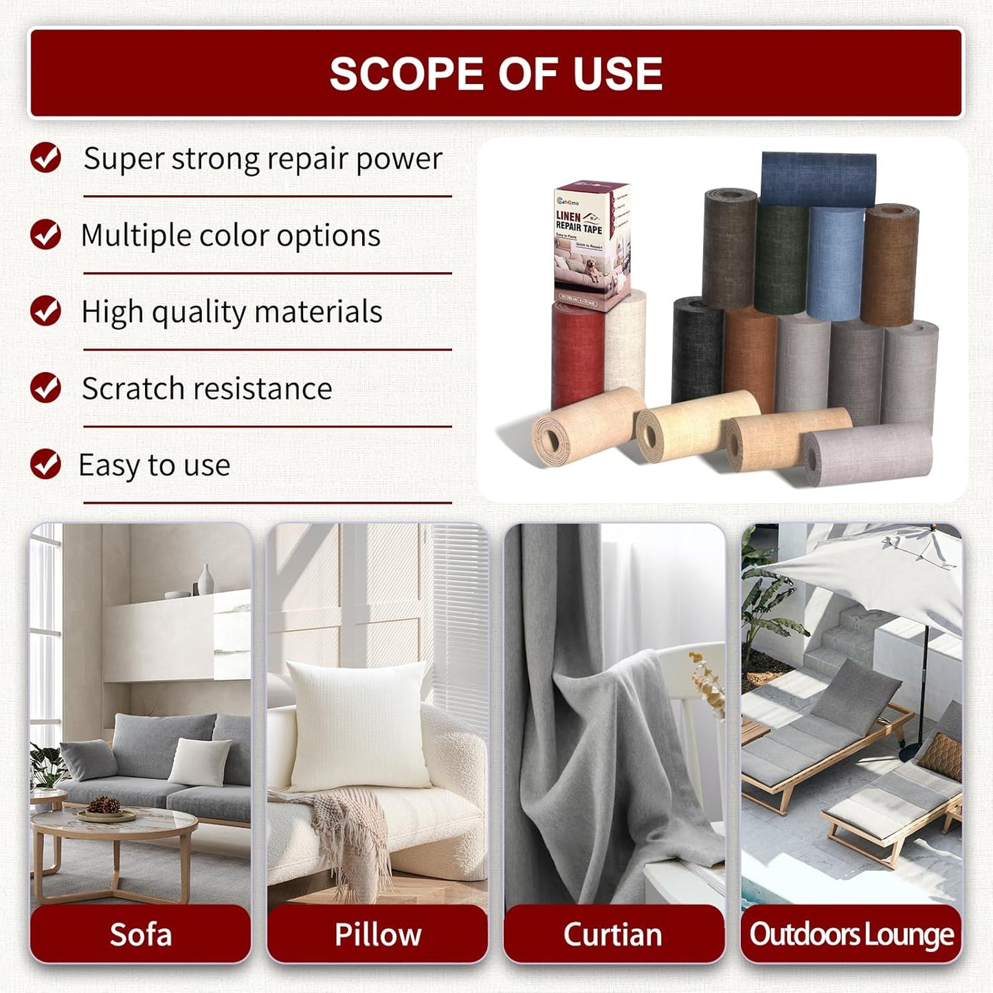 Linen Repair Tape 4x79 inch, Self Adhesive Fabric Patches, Linen Patch Tape Kit, Fabric Repair Tape for Couch Sofas, Headboards, Chairs, Pillows, Curtains, Couches - Navy Blue