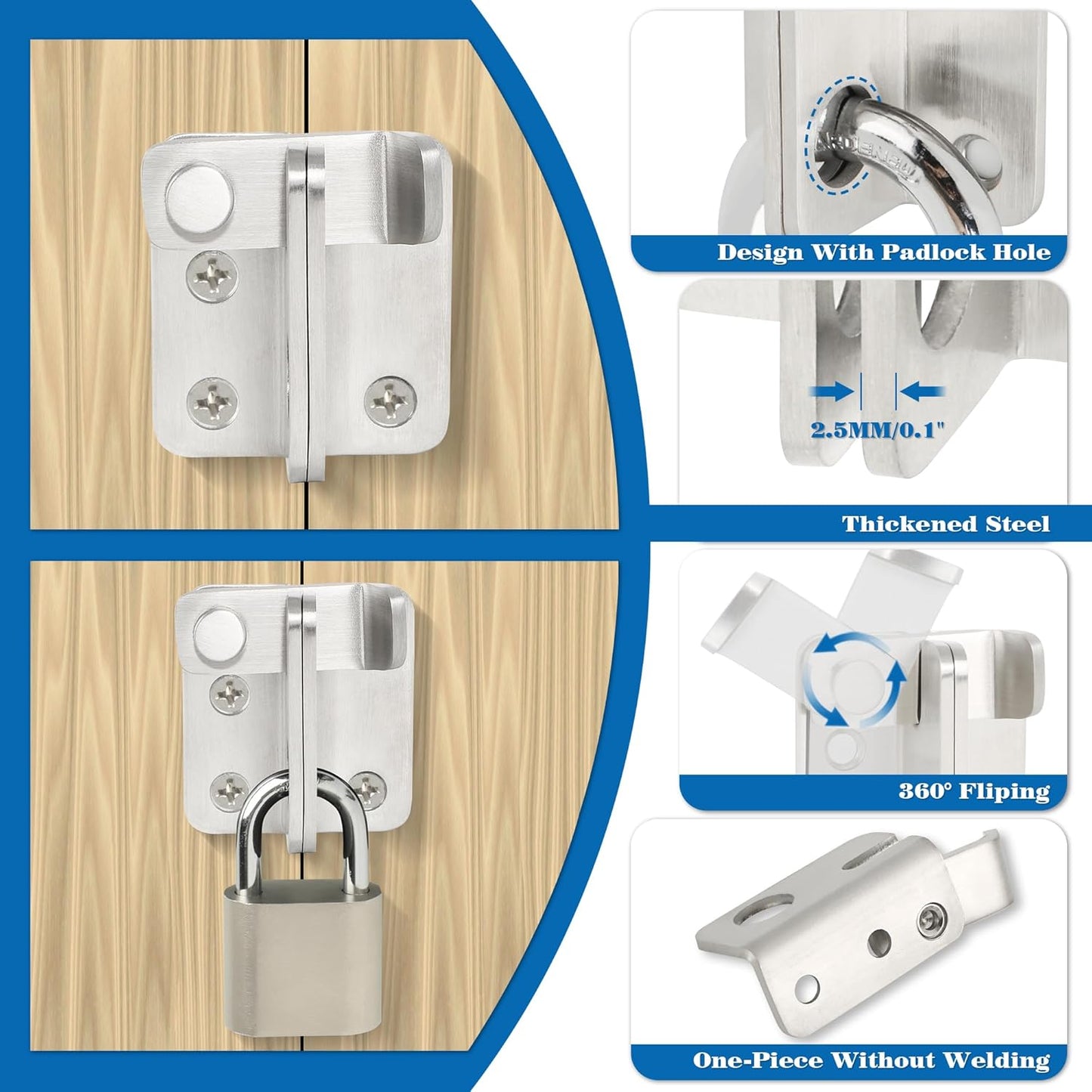 Alise Flip Latch,Gate Latches Slide Bolt Latch Safety Door Lock Catch for Barn Cabinet Pet Cage Fence Bathroom Garage Window,Heavy Duty SUS304 Stainless Steel Gate Hardware Locks,Brushed MS5007