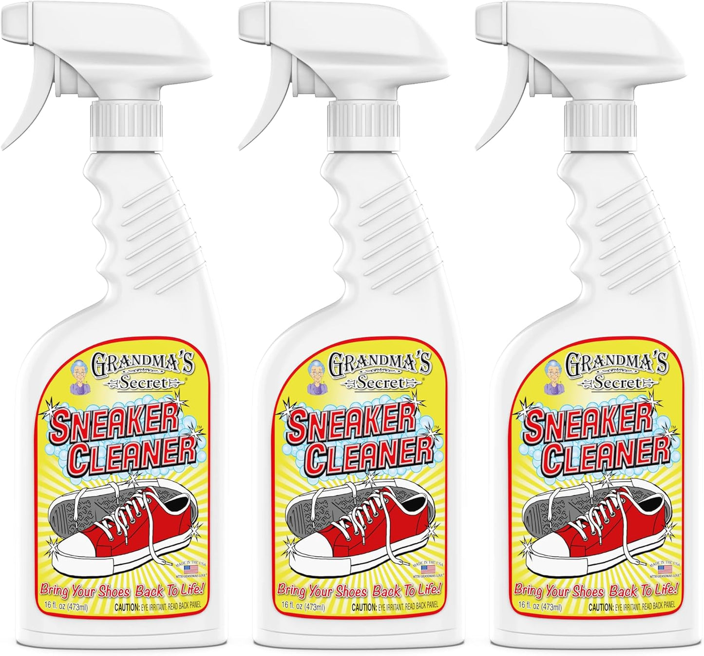 Grandma's Secret Sneaker Cleaner - Shoe Cleaner for Rubber, Canvas and Leather - Stain Remover Spray Removes Dirt, Grime and Grass - Sneakers Cleaner for Outdoor Shoes, Slippers and Moccasins – 16 oz
