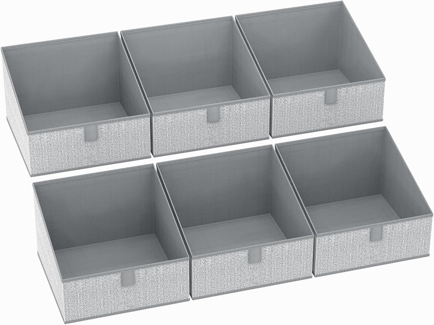 DIMJ Closet Storage Bins 6 Pack - Fabric Trapezoid Closet Organizer Bin, Foldable Storage Baskets for Shelves, Closet Shelf Organizer, Clothing Storage Box for Toys, Books, Towel, Clothes, Gray