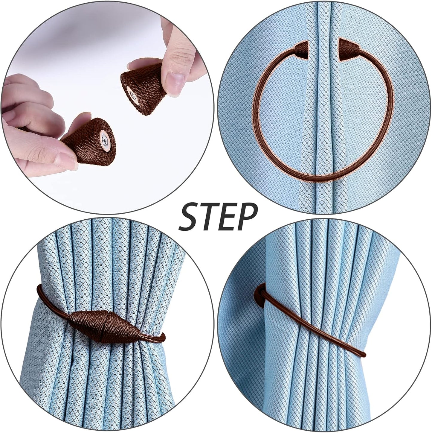 2 PCS Magnetic Curtain Tiebacks, European Style Convenient Drape Tie Backs Holdbacks for Thin or Thick Home & Office Window Draperies, No Tools Required (Dark Coffee)