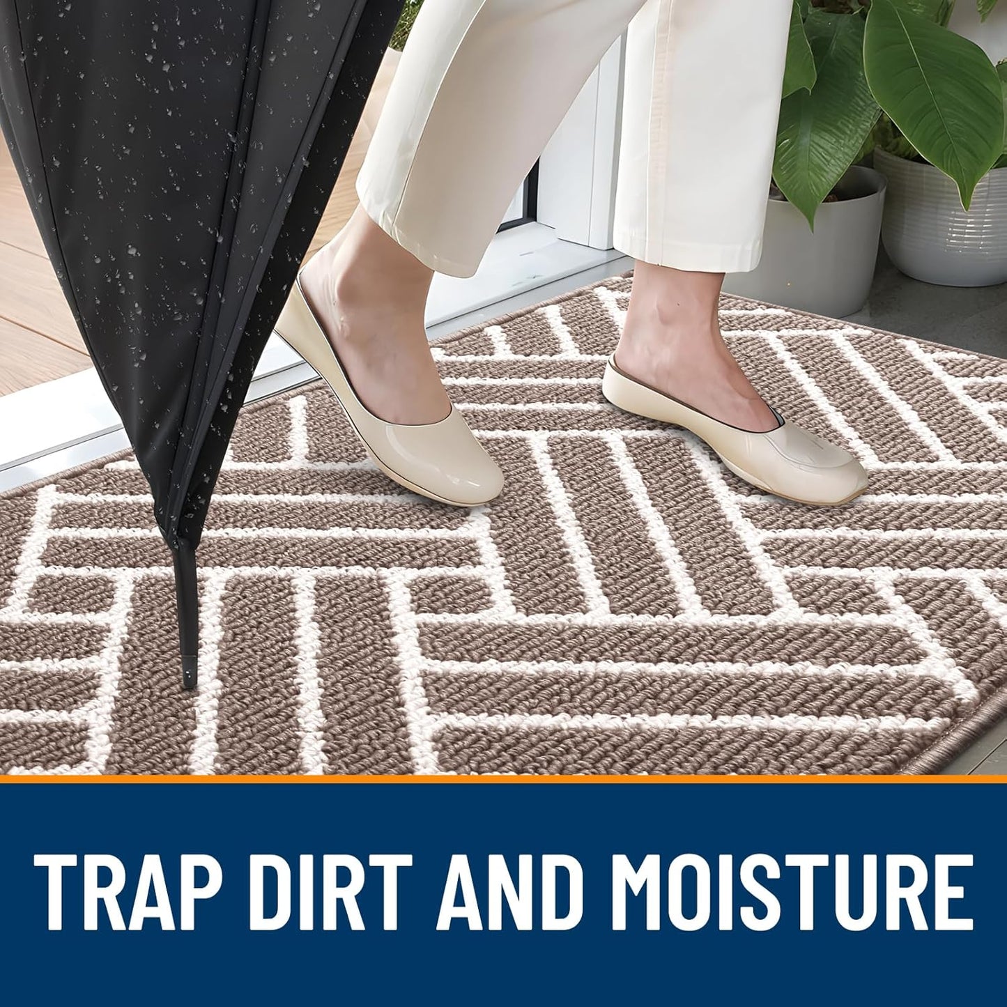 OLANLY Indoor Door Mat, 40x32 Inch, Dirt Resistant and Absorbent, Non-Slip Rubber Backing Floor Mats, Easy Clean Low-Profile Doormat for Entryway, Front Door, and Inside Entrance, Brown