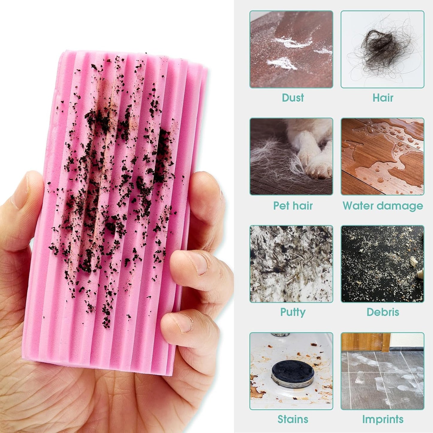 4 Pack Damp Dusting Sponge Duster, Pink Dust Cleaning Sponge, Reusable Household Cleaning Sponge Tool for Blinds, floorboards, Fan Blades, Vents, Glass, Railings, Mirrors