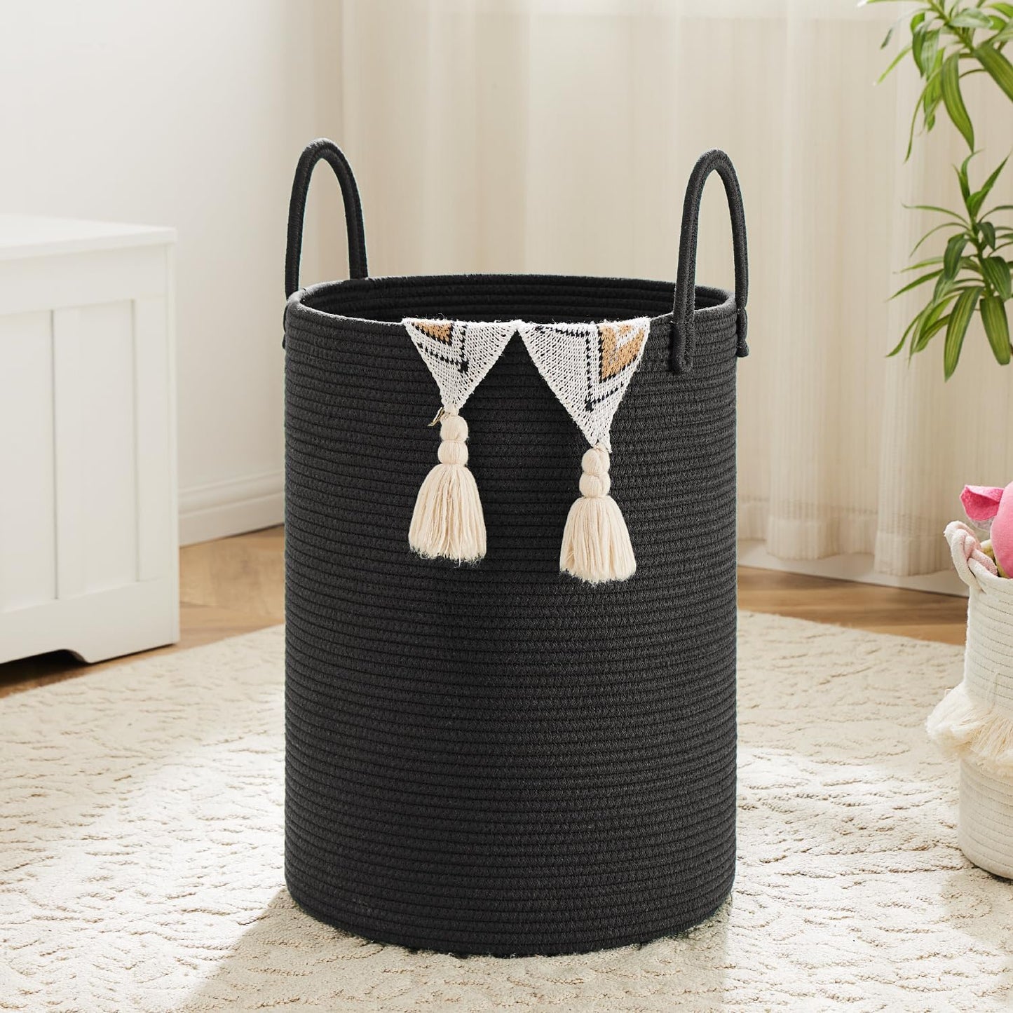 Laundry Basket,Woven Cotton Rope Laundry Hamper,100L for Decorative Storage of Dirty Clothes,Toys and Blankets in Bathroom,Baby Room and Living Room