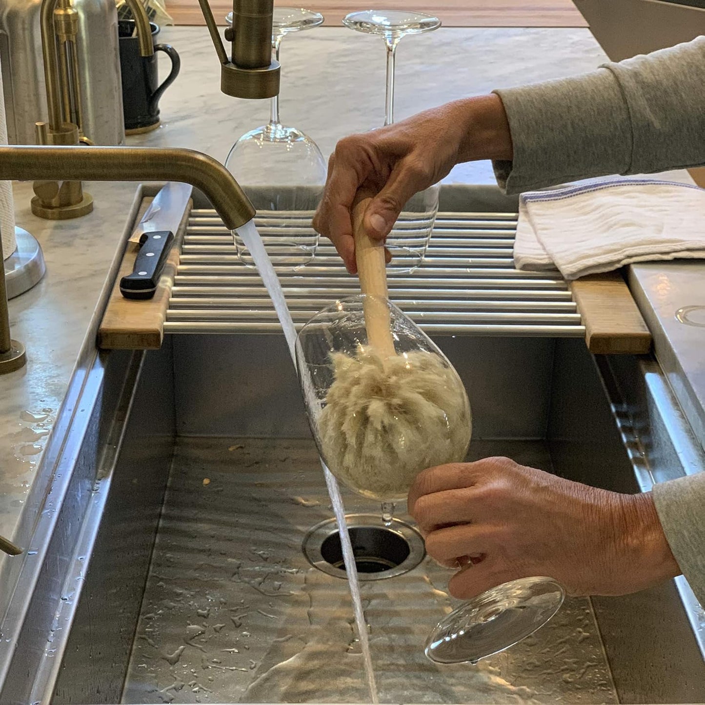 Fox Run Kitchen Brush, Natural Horsehair Fiber Dish and Glass Brush, 10"