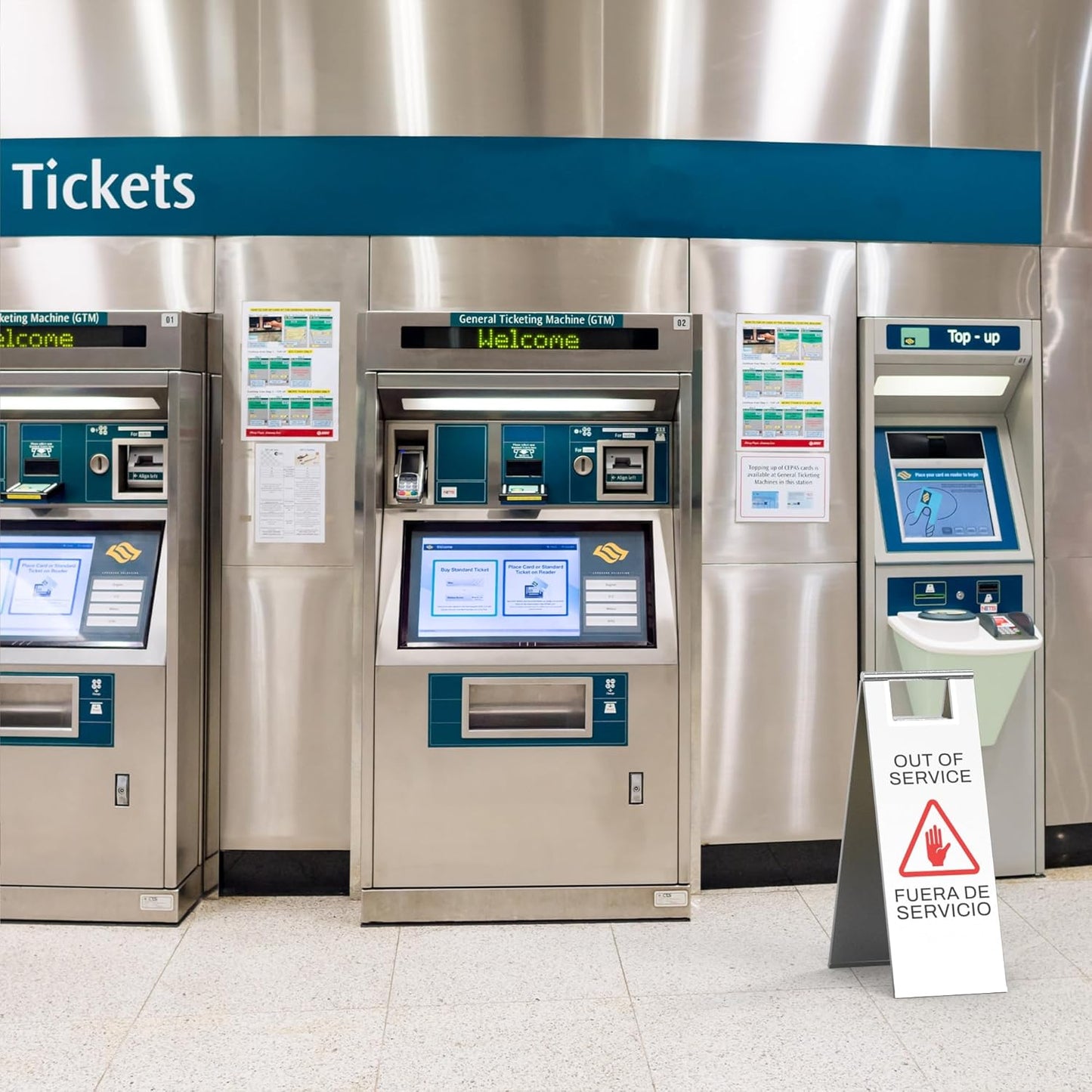 Stainless Steel Out of Service Sign Portable Foldable Sign 2-Pack (Silver)