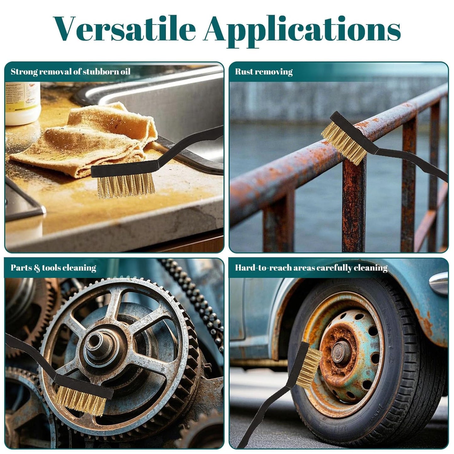 48 Pcs Mini Brass Brush Set, Brass Scratch Brush with Curved Handle, Cleaning Weld Slag and Rust