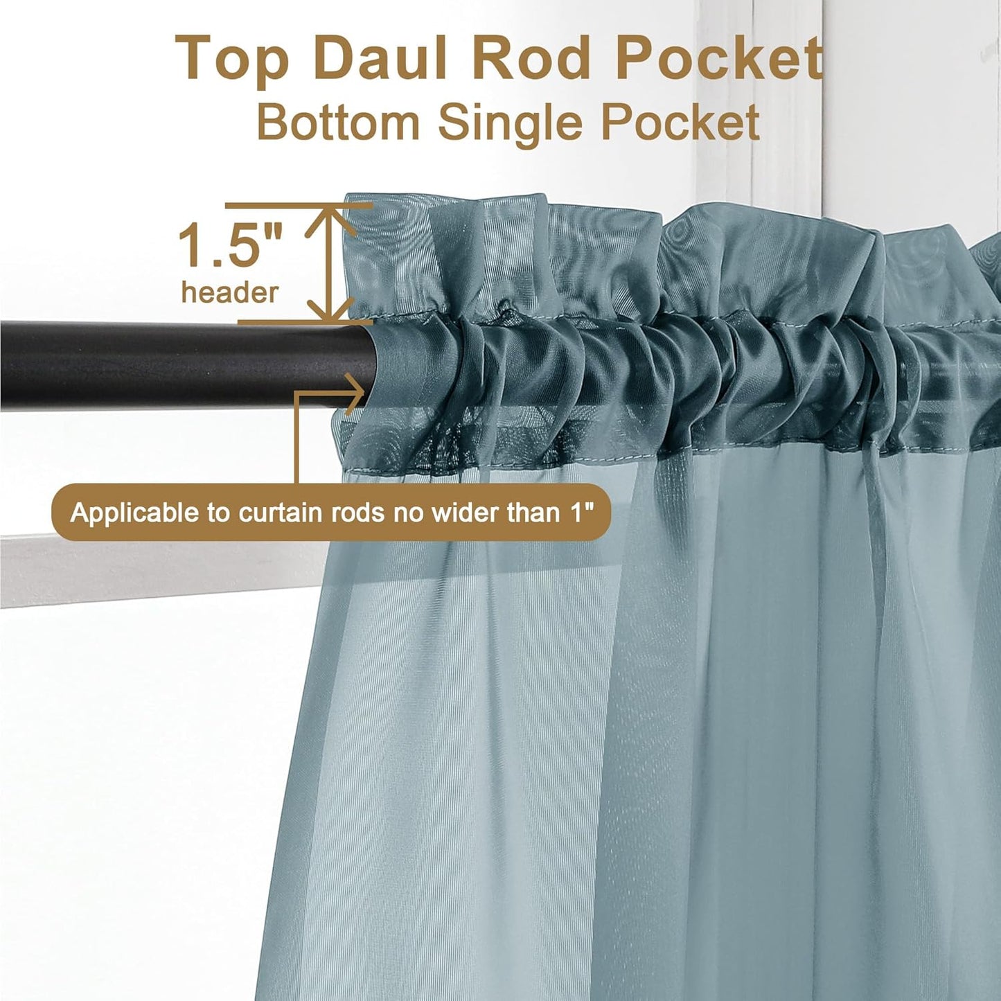 Chyhomenyc Stone Blue Sheer Curtains 30 inch Length 2 Panels, Light Filtering Voile Rod Pocket Short Window Curtians for Bathroom Living Room Farmhouse Small Windows, 42Wx30L inches