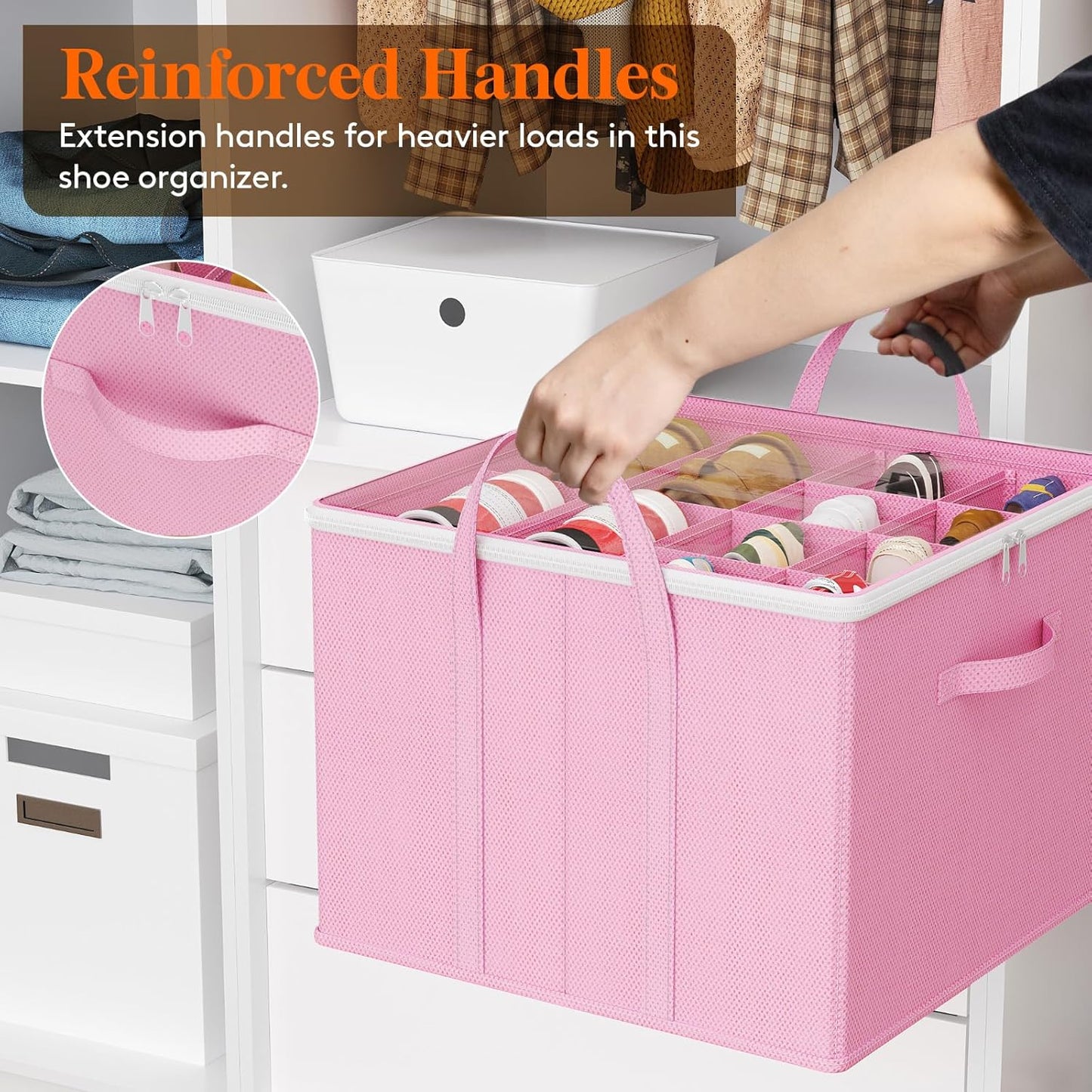 Lifewit Shoe Storage Organizer for Closet Fits 12-16 Pairs, Fabric Large Shoe Box Storage Containers with Clear Cover, Foldable Bins Fit for Boots Heels Sneakers 17"(L) x 17"(W) x 12.5"(H) 2 Pack Pink