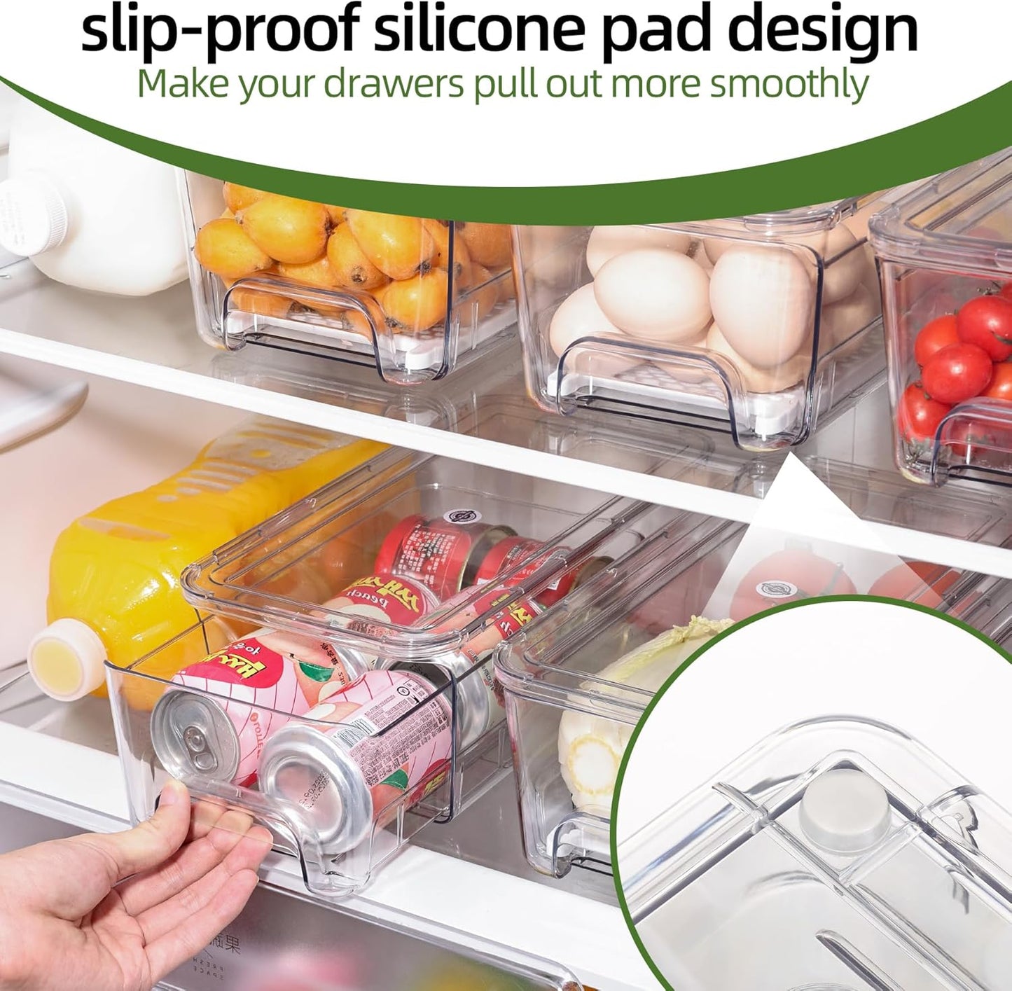 4 Pack Fridge Organizer Drawers, Stackable Pantry Organizers and Storage, Clear Pull-Out Refrigerator Organizer for Fruit, Vegetable Storage and Keep Fresh