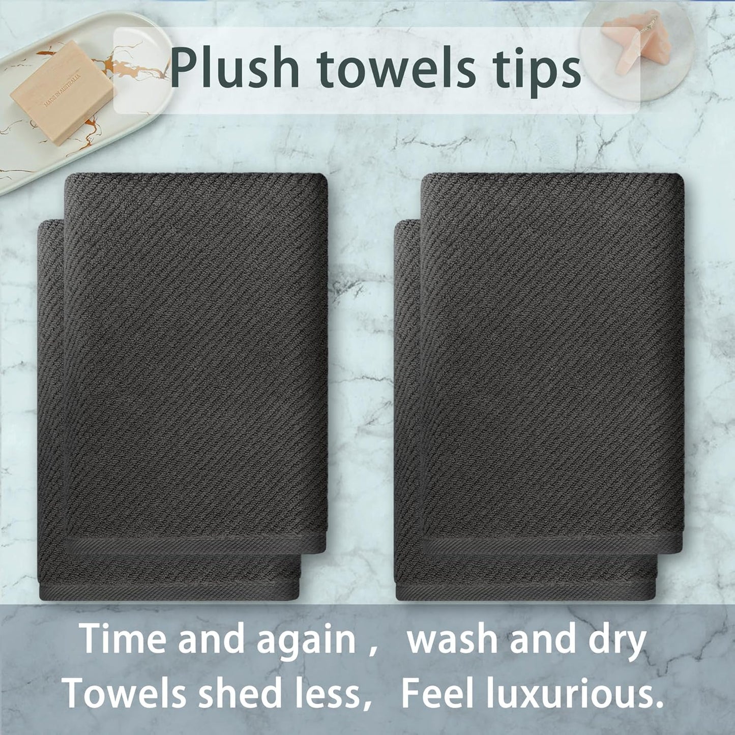 VOOVA & MOVAS Grey Bath Towels (4PC, Large 30"x56") - 100% Cotton | Quick Dry | Light Weight | Thick | Soft | Absorbent, Luxury Hotel Shower Towel, Bath Towel Gift Set, Dark Gray