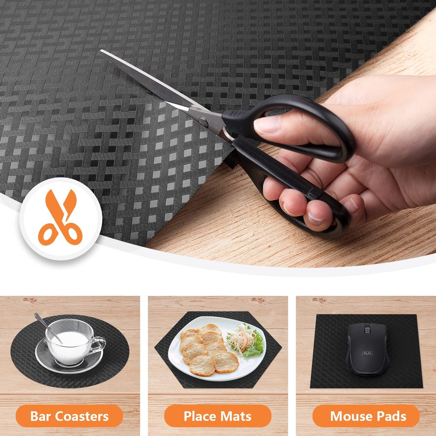 Shelf Liners for Kitchen Cabinets Refrigerator Liners Waterproof & Oil-Proof Kitchen Cupboard Liner Non-Slip Drawer Mats EVA Material Non Adhesive Fridge Liner for Shelves -Black 17.5 x 393.7 Inches