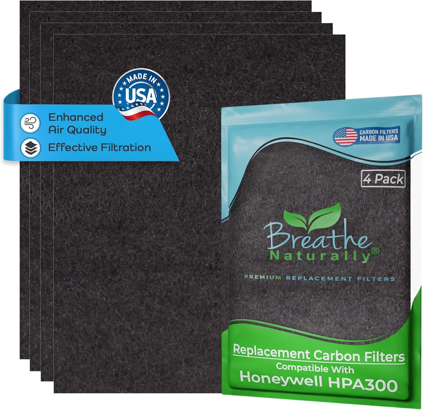 Breathe Naturally - Replacement Filters Compatible with Honeywell Air Purifier HPA300, HPA300 or HRF-R3 Series – Activated Carbon Prefilter – 12" x 17.2", 14" x 17.2" - Easy Replacement - (Pack of 4)