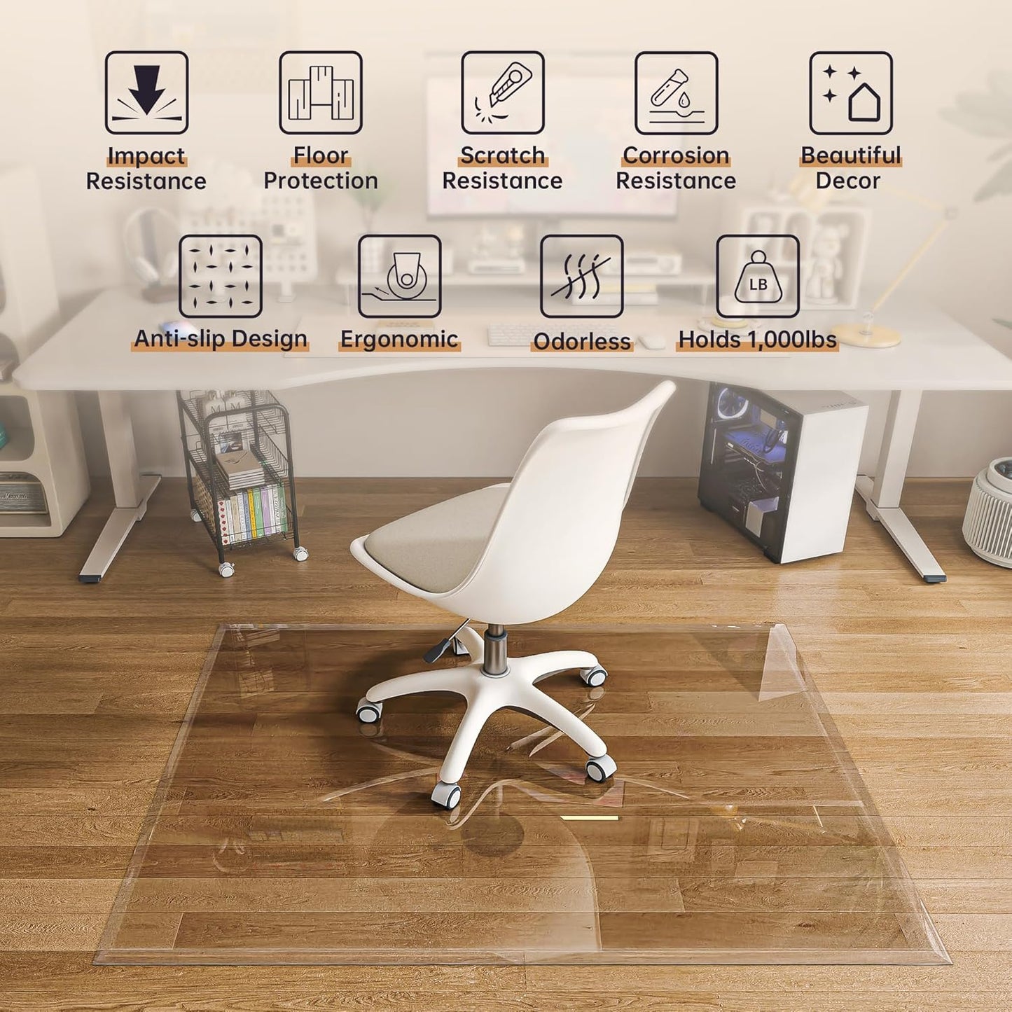 [Tempered Glass] 48“ x 36” Beveled Edge Glass Chair Mat with Polished Edge Clear Office Chair Mat, Glides Smoothly, Suitable for Carpet or Hardwood Floors