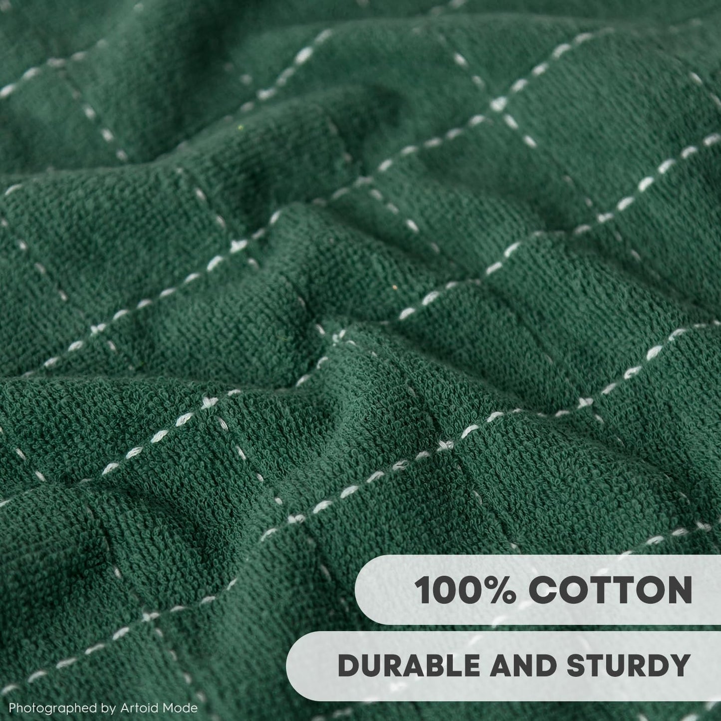 Artoid Mode Checkered Designed Cotton Grey Black Green Terry Kitchen Dish Cloths, 12x12 Inch Soft Absorbent Quick Drying Kitchen Rags Set of 6