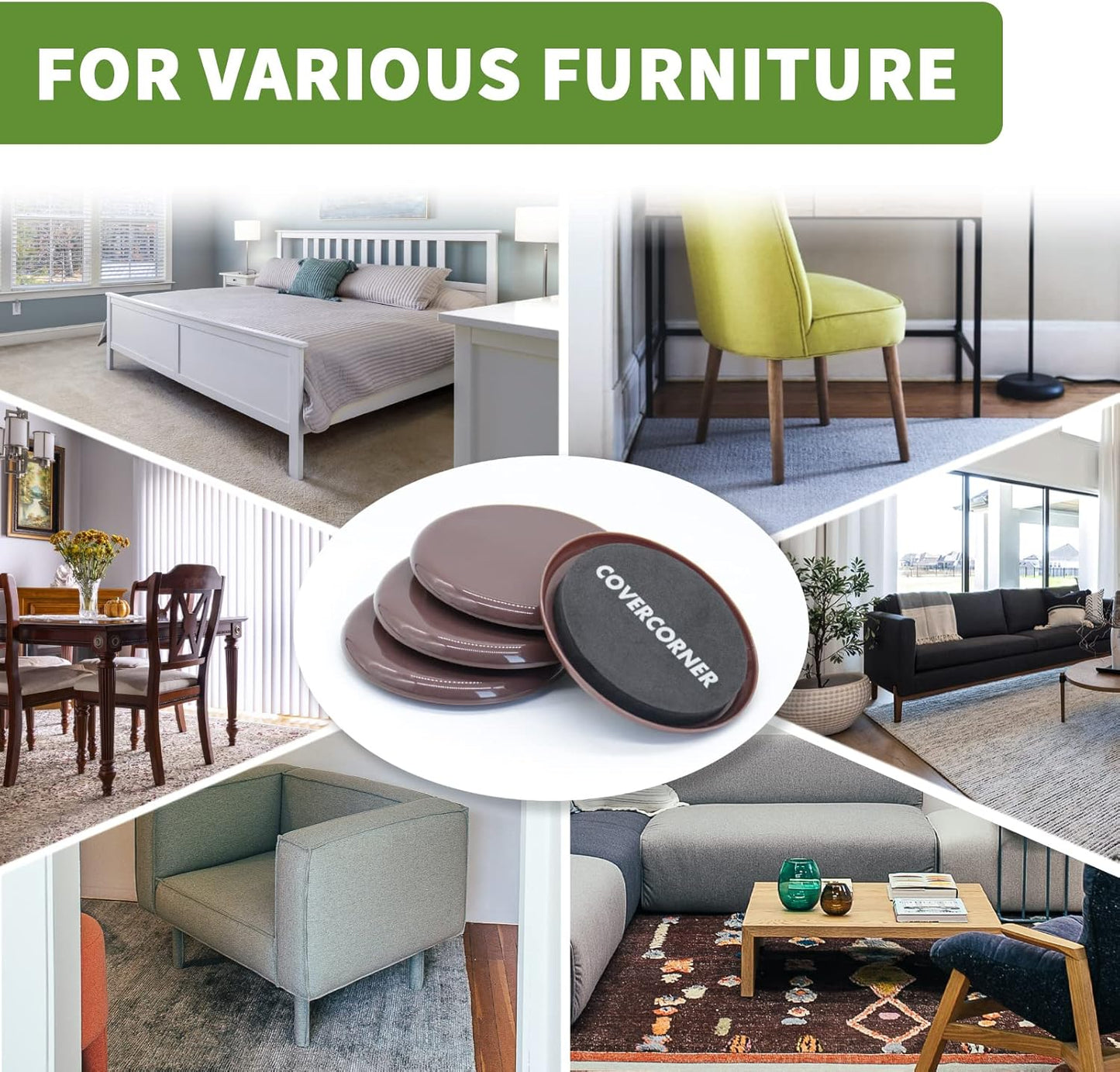 Furniture Sliders for Carpet 8 PCS - 3 1/2 inch Furniture Moving Slider Chair Legs Floors Protectors– Move Your Furniture Easy & Safely(for Carpet) Brown