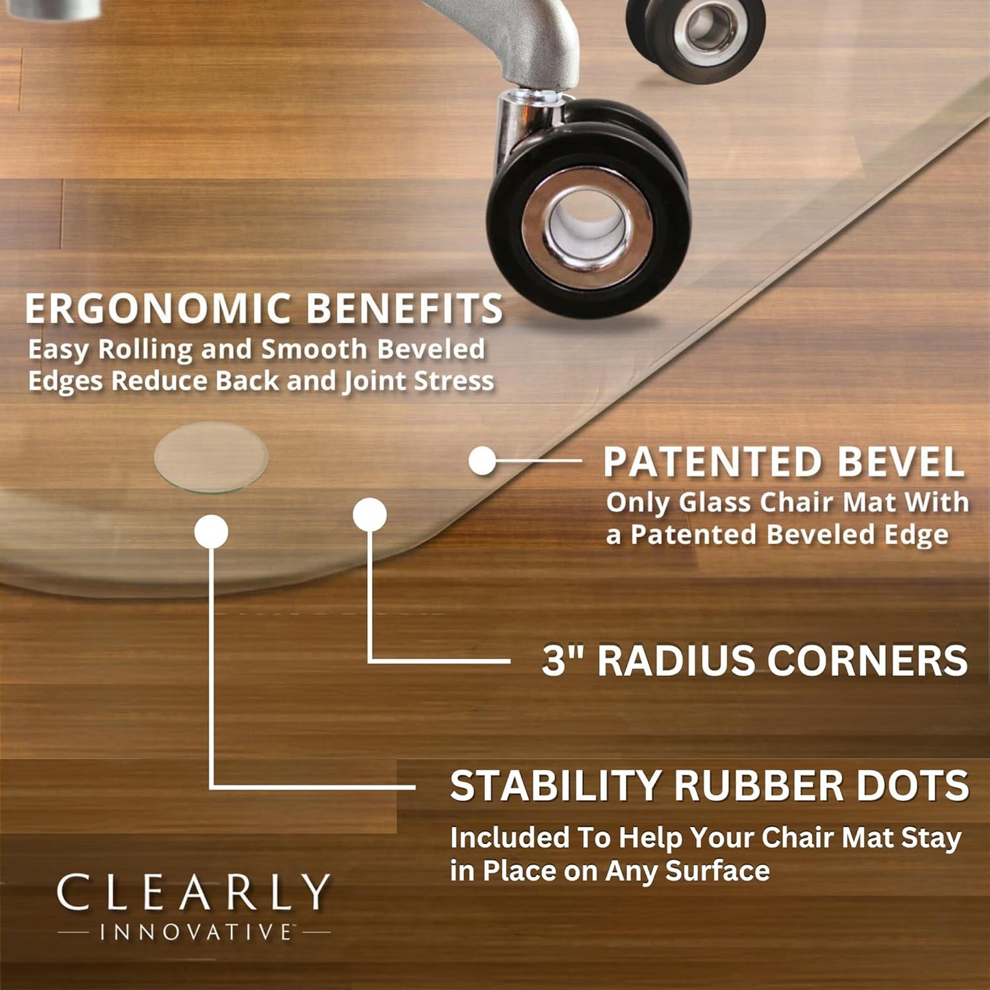 Exclusive Beveled Edge Glass Chair Mat for a Smooth Glide and Easy Roll On/Off by Clearly Innovative, Ultimate Office Chair Mat for Carpet or Hardwood Floor, 48x52 Tabbed