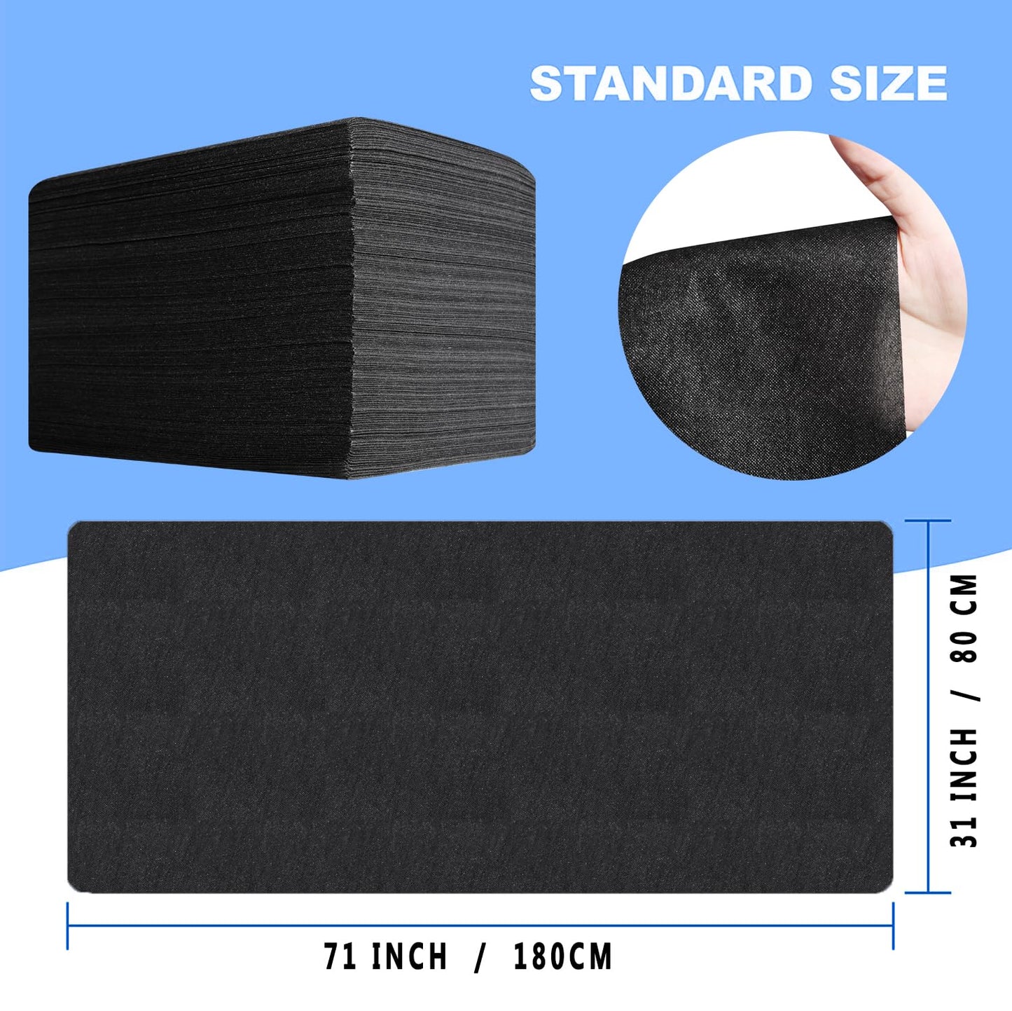 Disposable Bed Sheets 50 Pcs 31" x 71" Massage Table Sheets Non Woven Fabric SPA Bed Cover Breathable for Massage Beauty Tattoos（Black）