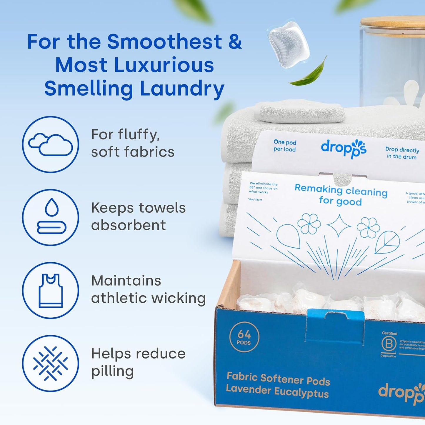 Dropps Laundry Fabric Softener Pods, Lavender Meadow (120 Pods) - Laundry Additive for Softening & Protection - HE Compatible Mineral Based Ingredients Laundry Supplies