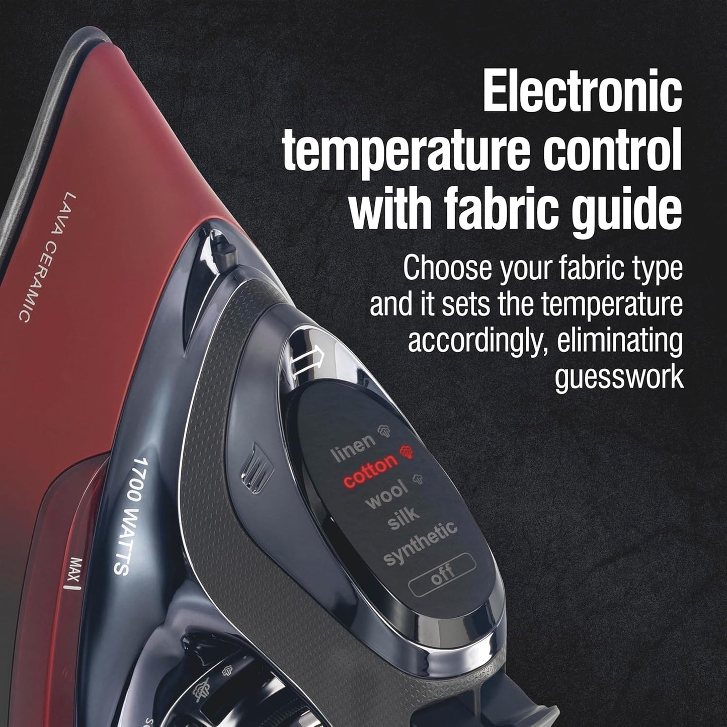 CHI Steam Iron for Clothes with 8’ Retractable Cord, 1700 Watts, 3-Way Auto Shutoff, 400+ Holes, Professional Grade, Temperature Control Dial, Lava Infused Ceramic Soleplate, Black (13113)