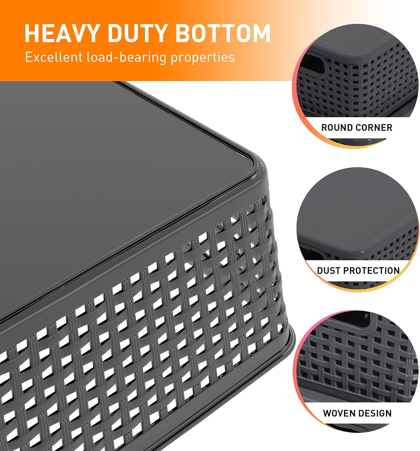 Plastic Storage Baskets With Lid, Storage Bins for Organizing, Stackable Decorative Containers for Shelves Drawers Desktop Closet Playroom Classroom Office,10 Pack-Grey