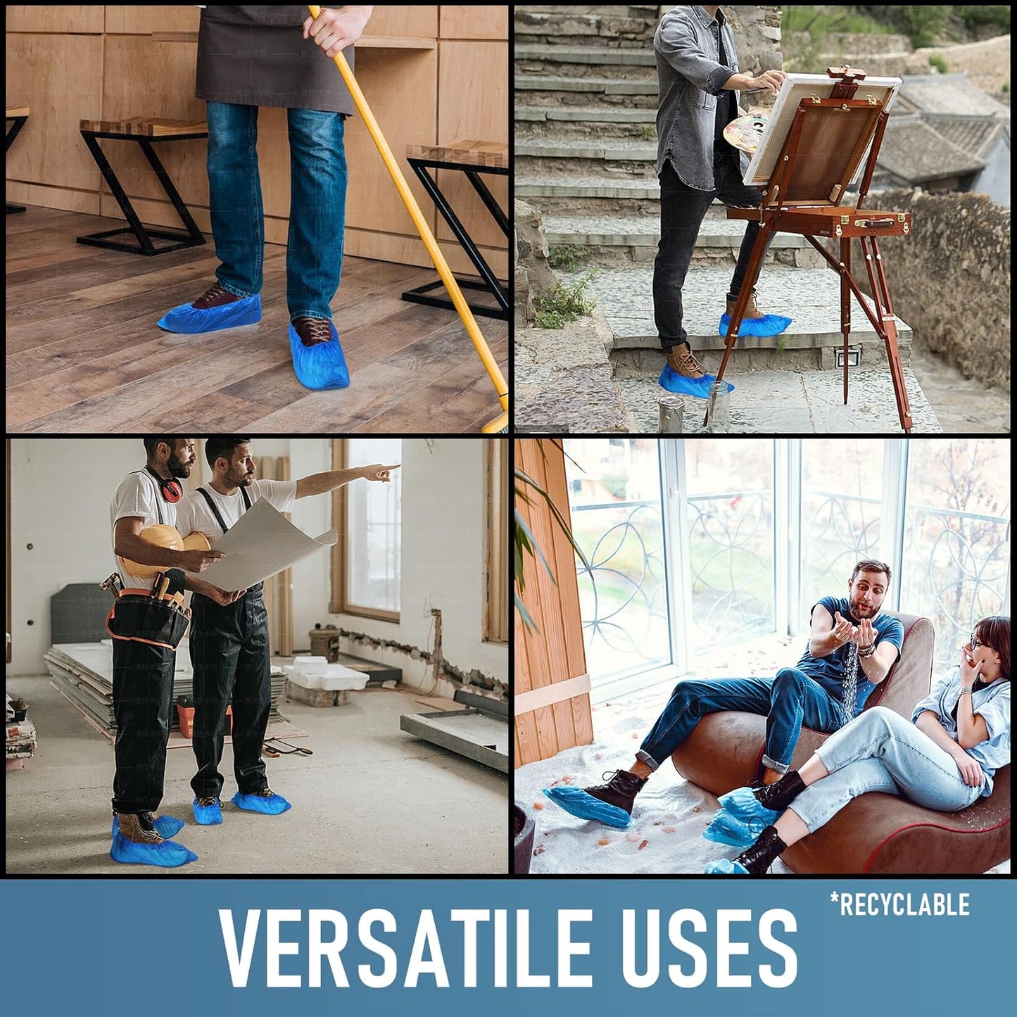 Shoe Covers Disposable Non Slip - Pack of 100 (50 Pairs), Premium Waterproof and Recyclable Shoe Booties Covers for Indoors, Fits Up To 11 US Men and 13 US Women Size