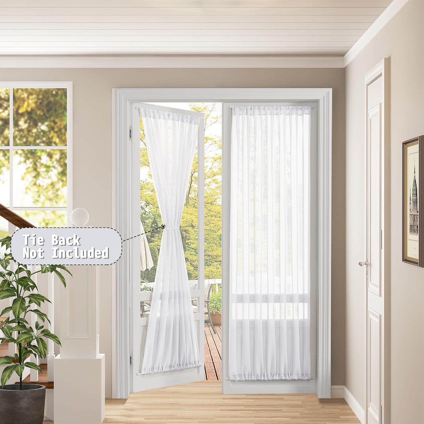 Tollpiz Sheer Door Curtain Closet Linen Textured Curtains Sheer Doorway Light Filtering Voile Patio Glass Door Rod Pocket Curtain French Door, 54 x 72 inches Long, White, Set of 1 Panel