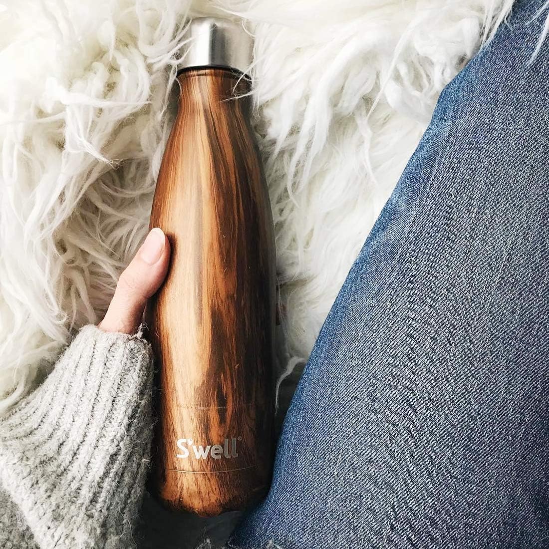 S'well Stainless Steel Water Bottle, 17oz, Teakwood, Triple Layered Vacuum Insulated Containers Keeps Drinks Cold for 36 Hours and Hot for 18, BPA Free, Perfect for On the Go