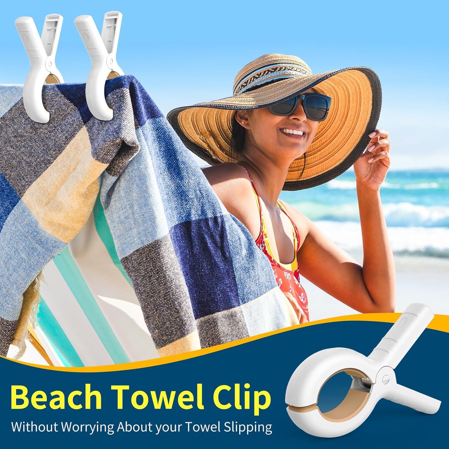 Senbowe 12 Pack Beach Towel Clips, Heavy Duty Plastic Clothes Pins, Windproof Clothes Clips to Dry on Clothesline and Hanging Rack