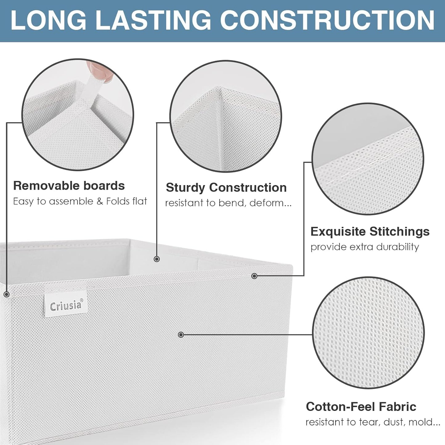 Criusia Drawer Organizer Clothes, 8 Pack Underwear Drawer Organizer, Foldable Closet Organizers and Storage Dresser Drawer Dividers for Clothes, Socks, Scarves, Ties (White)